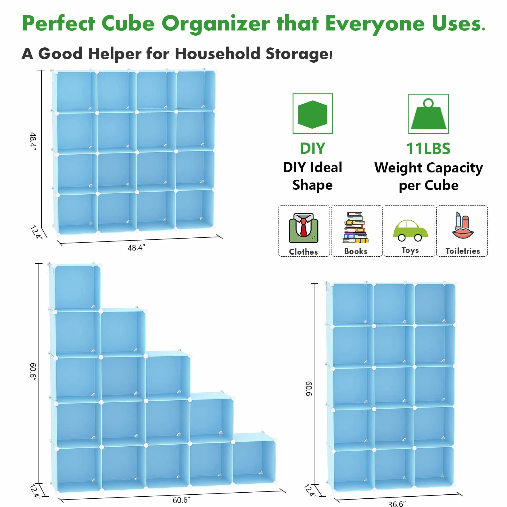 C&AHOME Organizador de almacenamiento en forma de cubo, 16 cubos, estantes modulares de plástico para armario