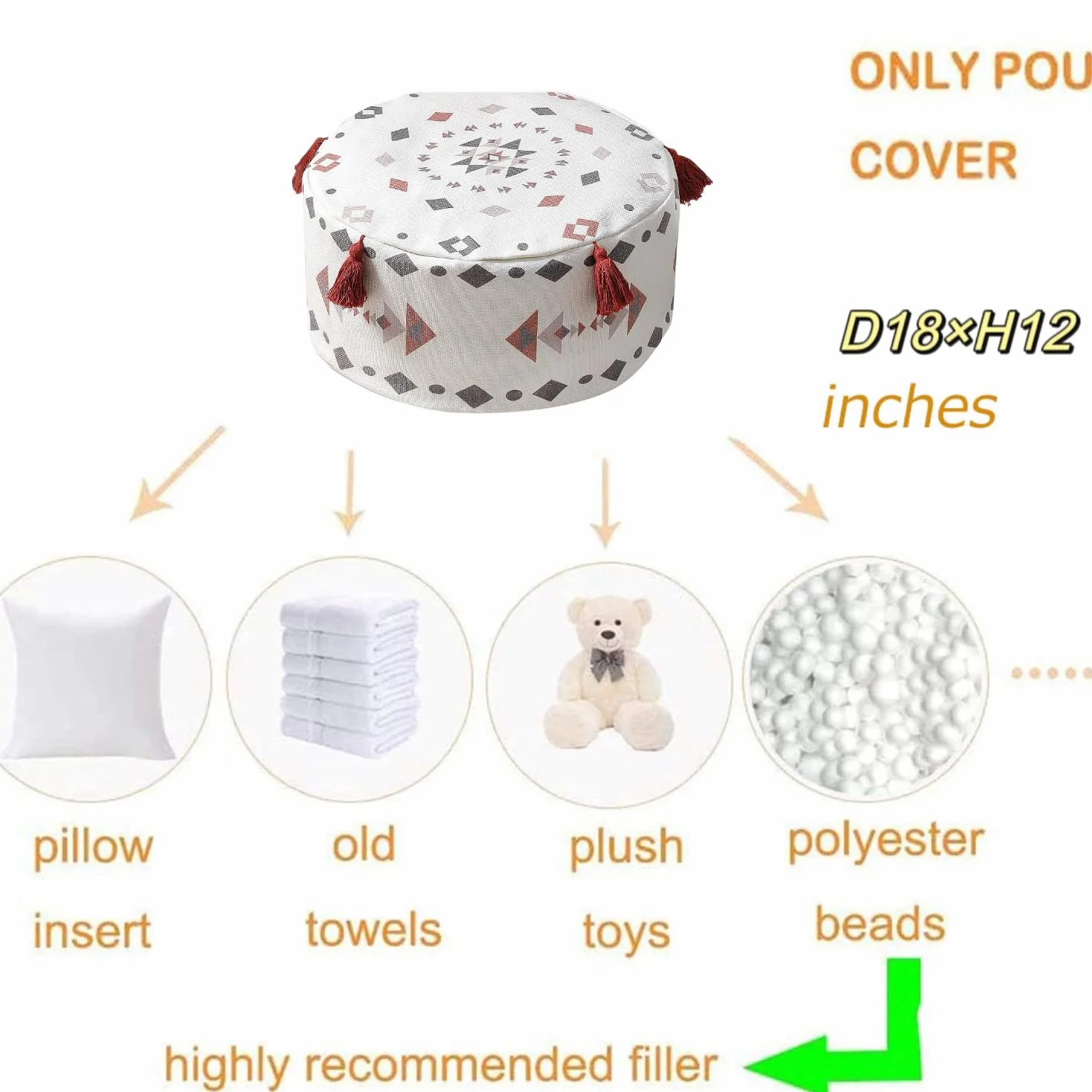 MOCOFO Puf 45 x 20 cm Cojín de Suelo Estampado Geométrico Escandinavo Otomana Lavable
