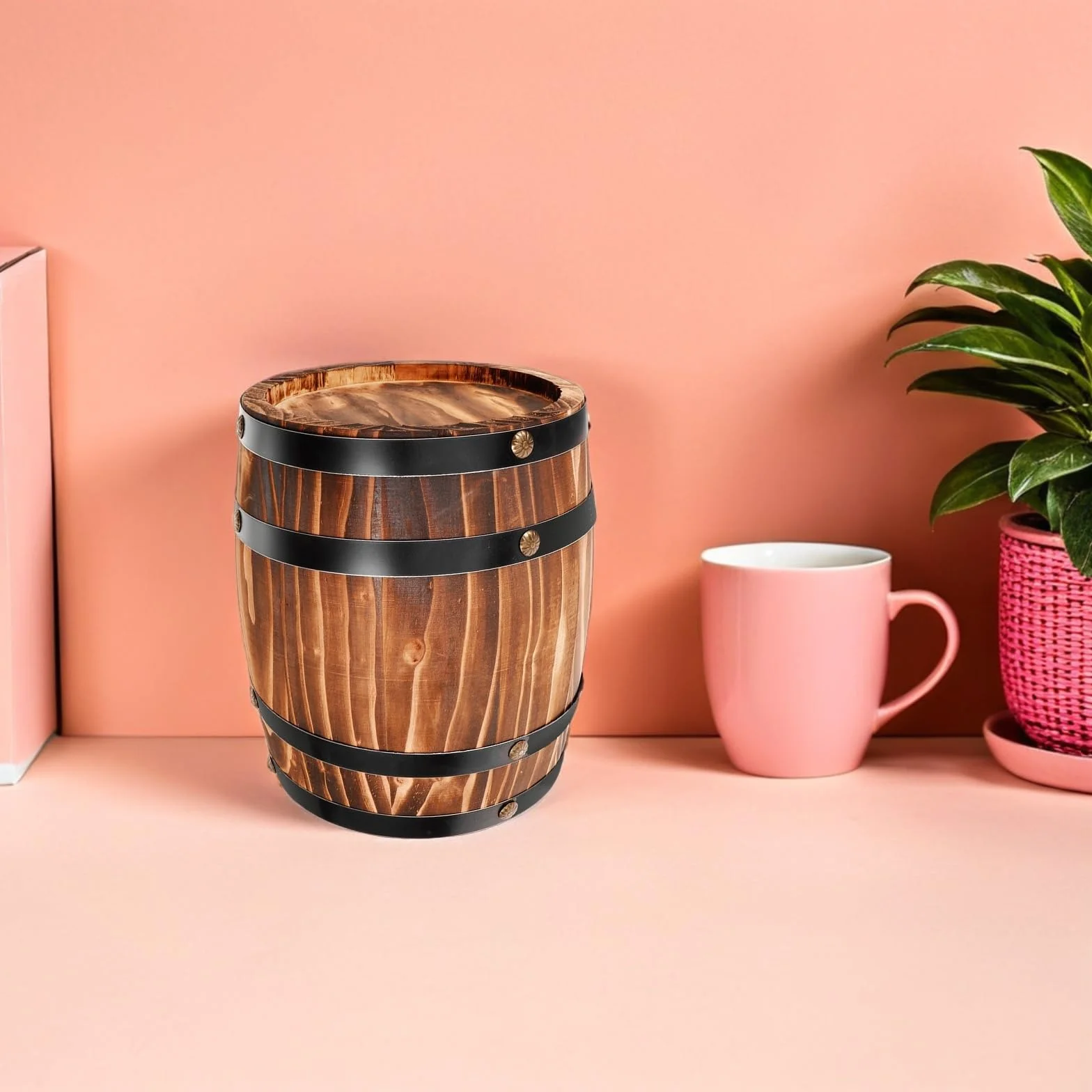 Zerodeko Barril de madera pequeño para cerveza, accesorio decorativo para fotos, barril de vino de madera, adorno rústico para bar, hogar, manualidades decorativas