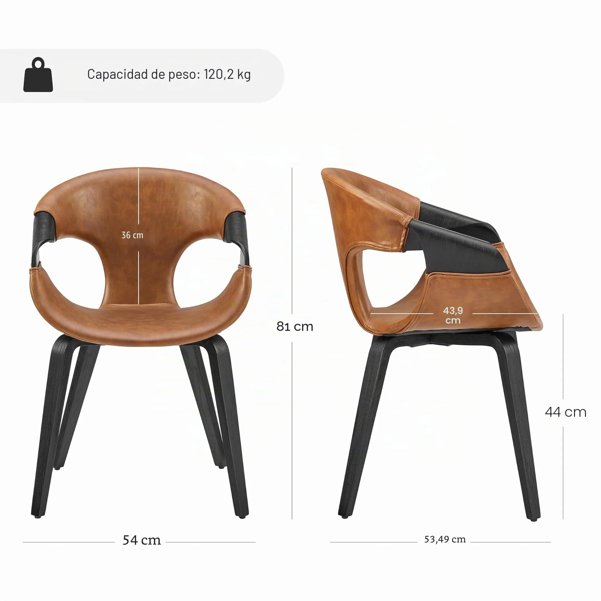 Zouron - Silla de comedor (estilo de madera curva), juego de 1,sillón moderno marrón, silla tapizada de piel sintética, silla de salón con respaldo, silla de cocina, silla de oficina en casa
