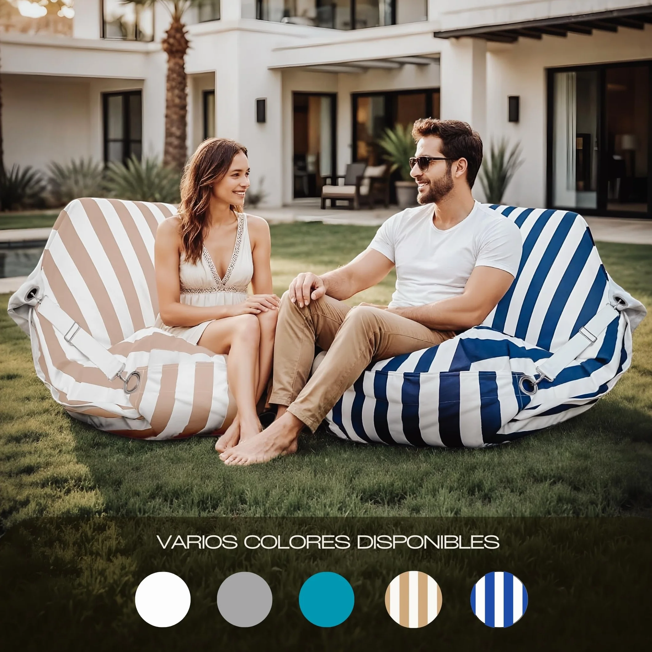 Aiire Puff Exterior de Lujo XXL - [180x140 cm] Puf Gigante con Relleno Incluido en Olefina Premium - Moderno Bean Bag para Piscina, Jardín o Terraza - Sofa de Suelo Interior o Exterior Gris