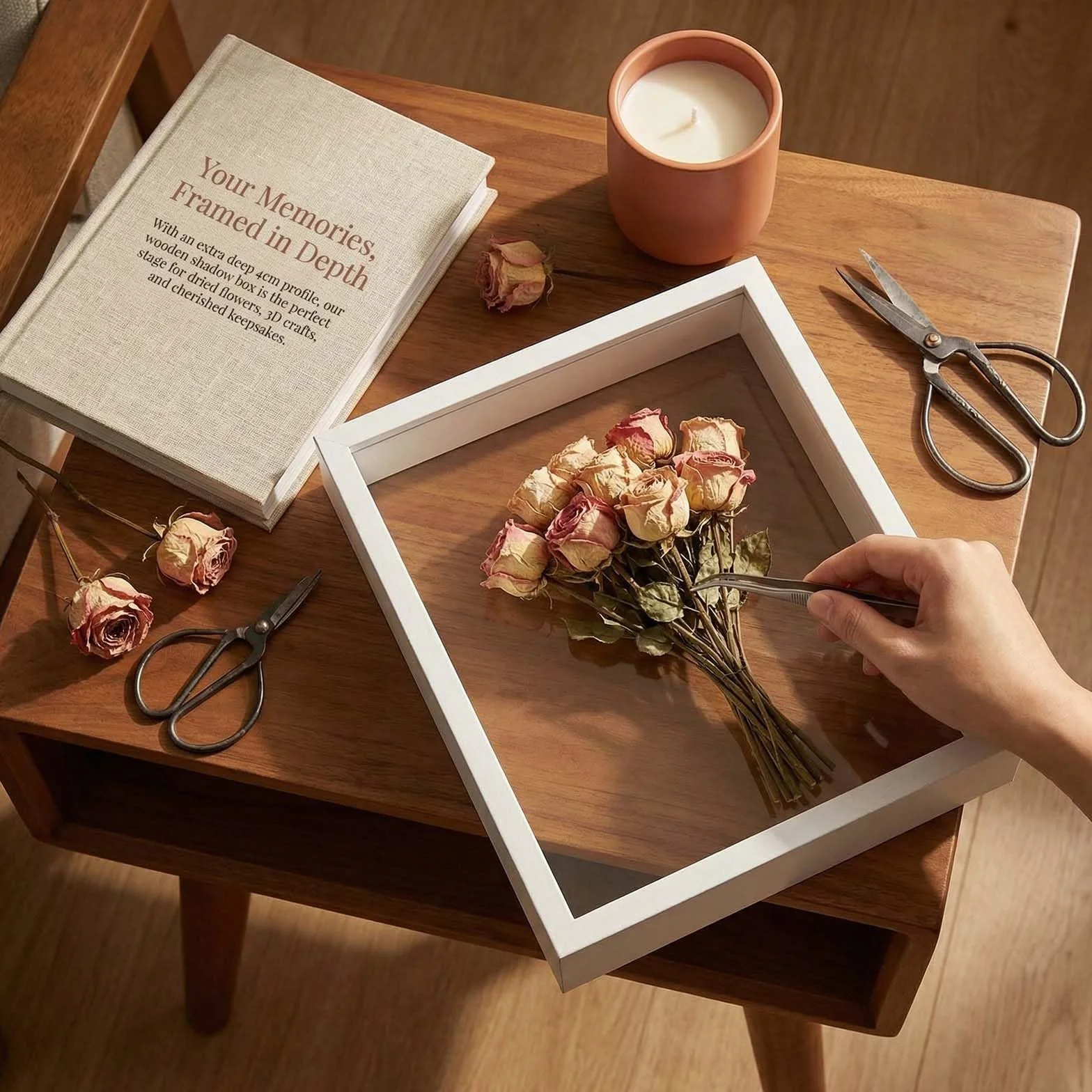 Marco de Fotos 3D Profundo 4cm para Rellenar, Caja de Sombra para Medalla Flor (21x29,7cm Blanco)