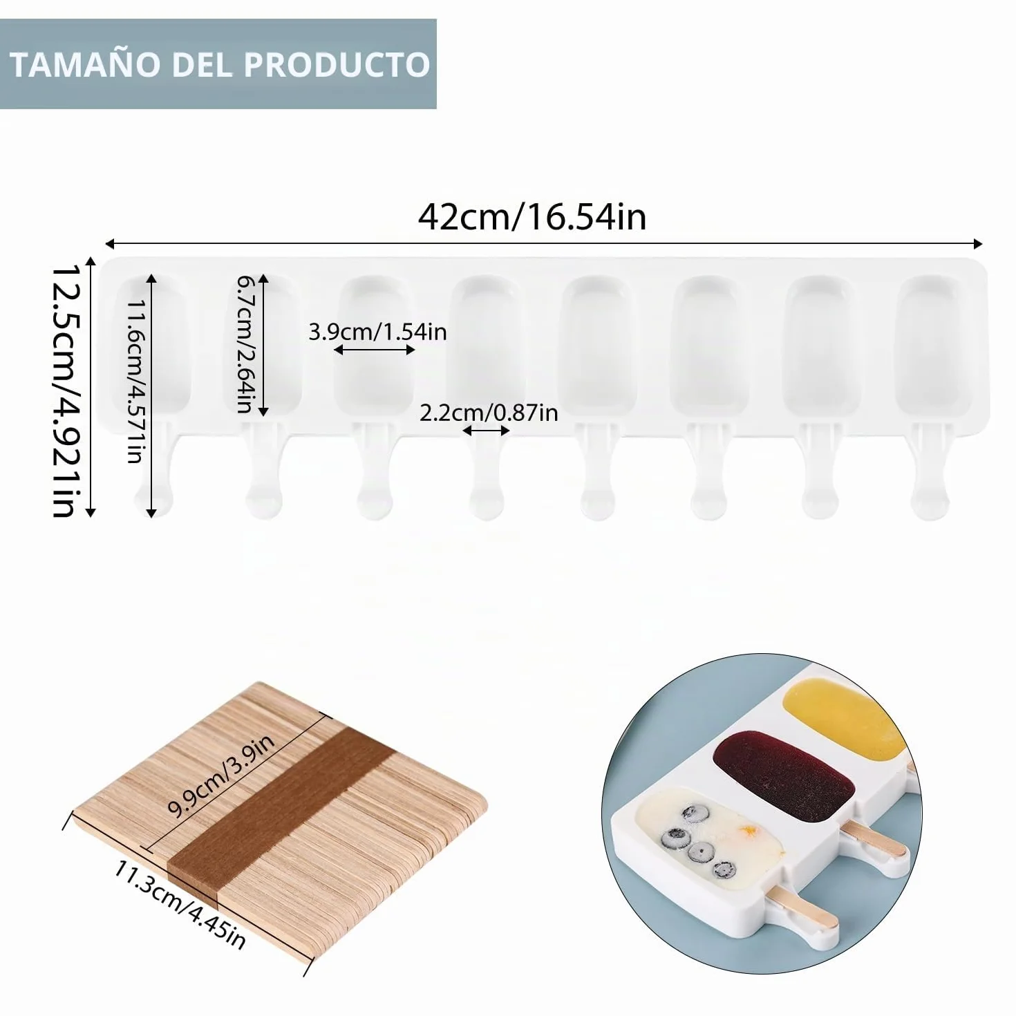 Moldes Helado Silicona Magnum Paletas sin BPA 100 Palitos Madera Natural