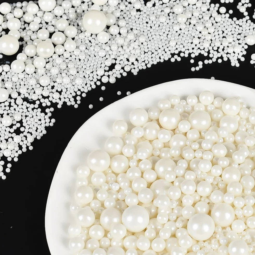 OSDUE Perlas Blancas de Azúcar Comestibles 85g Sprinkles Mezcla de Tamaños para Decorar Pasteles Cupcakes Galletas