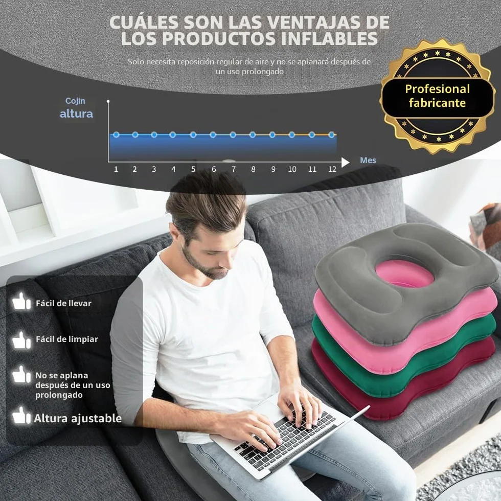 Cojín Asiento Multifuncional Hinchable en Forma de Rosquilla para Hemorroides, Cóccix y Dolor Postquirúrgico
