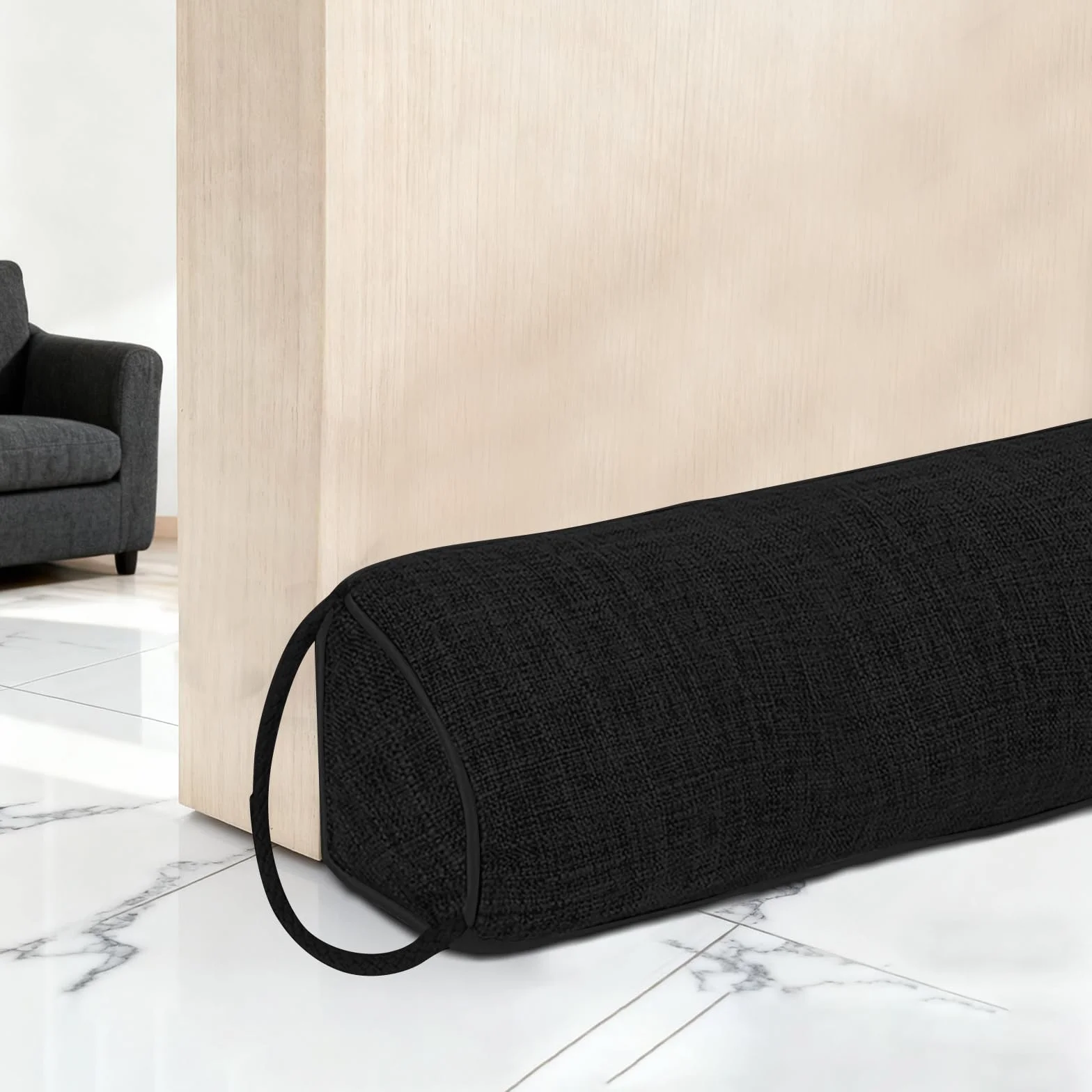 Burlete para puertas - 82 cm de burlete pesado para puertas, burlete para protección, burlete con asas de suspensión para aislar del viento y el ruido de puertas y ventanas, color negro