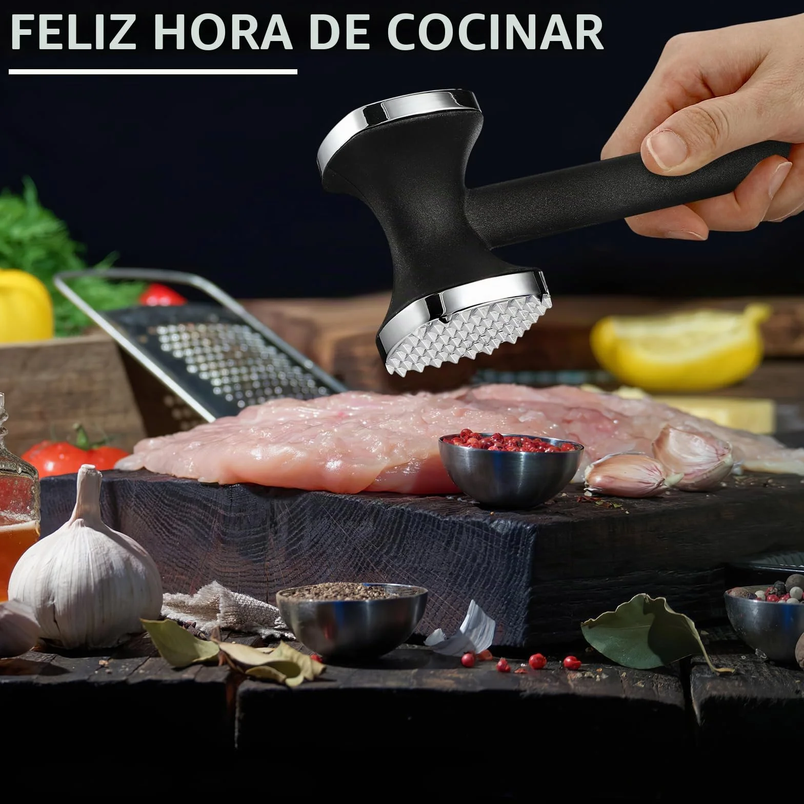 Martillo Ablandador de Carne Doble Cara de Acero Inoxidable para Cocina