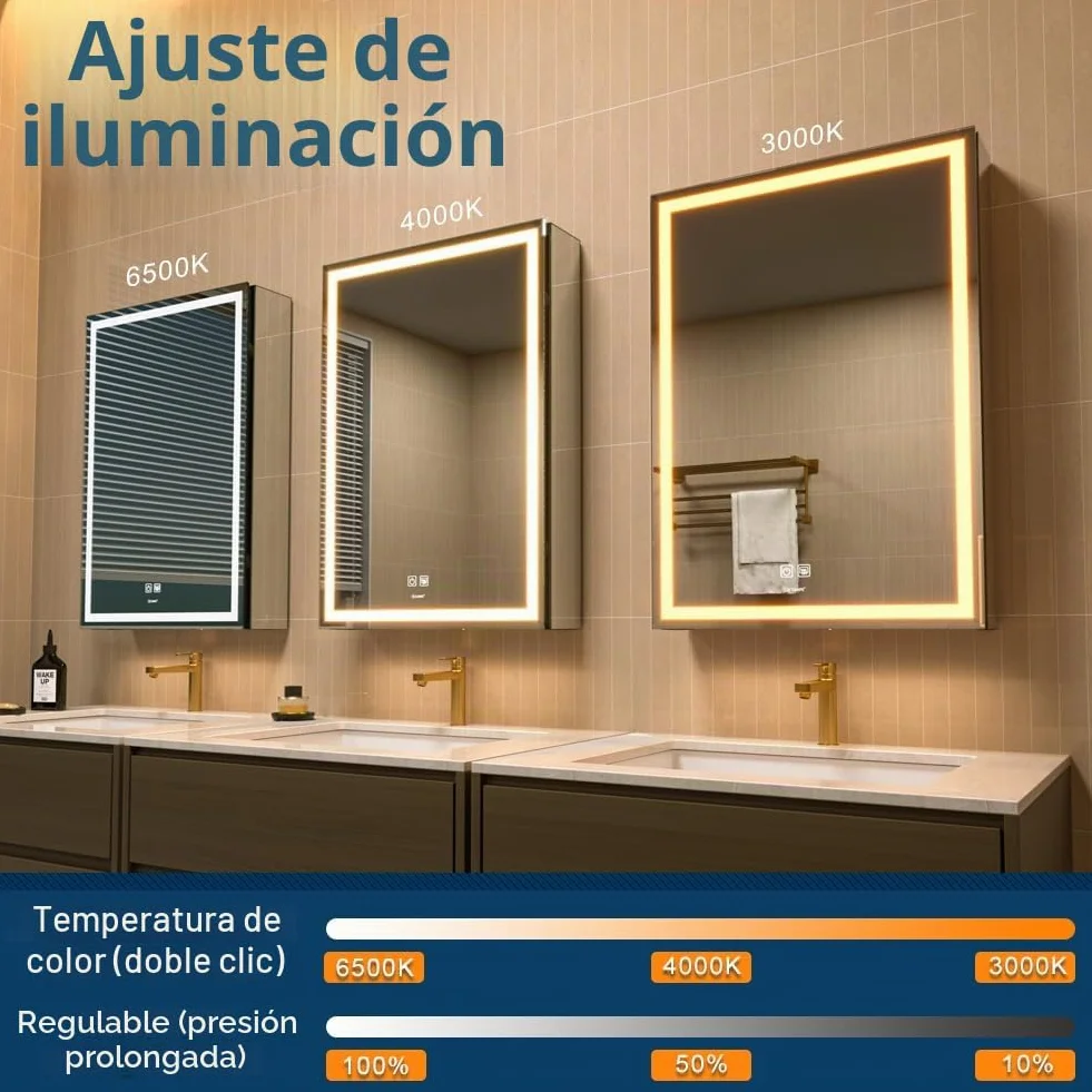 GANPE LED Beleuchtetes Badezimmer Medizin Spiegel Schrank, Defog, Stufenloses Dimmen, Speicher 3-Farben Modus, Regale, Steckdosen & USBs, 50x70 cm