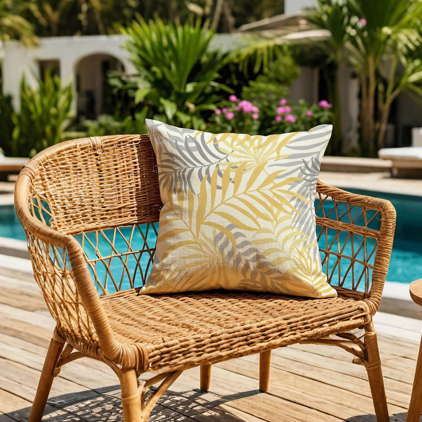 Fundas de Cojín para Exterior Impermeables 40x40 cm Juego de 2 Amarillo Gris Hojas Tropicales