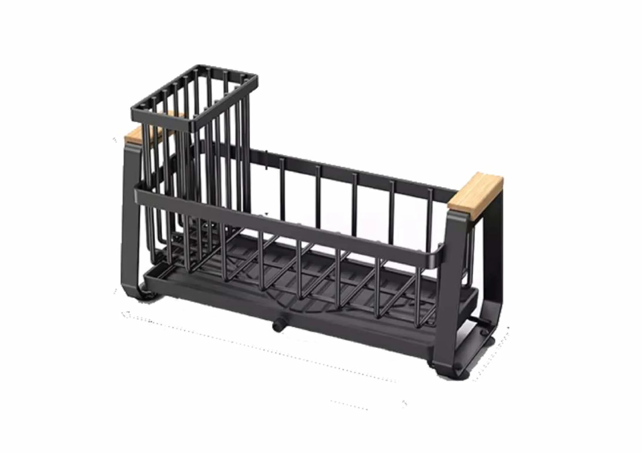 Organizador de Cocina para Fregadero con Desagüe, Escurreplatos para Esponjas, Estropajo y Jabón con Bandeja Autodrenante, Organizador Negro para Esponjas, Accesorios de Cocina