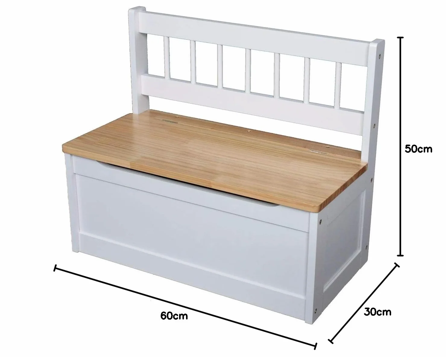 Banco infantil de madera blanco/natural 60x50x30 cm con baúl