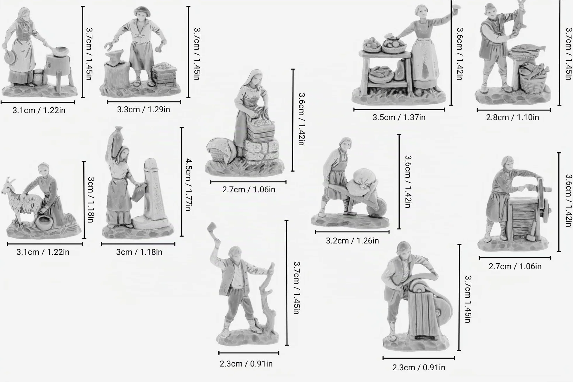 Moranduzzo Set de 11 Oficios Apto para Belén de 3,5 cm Escala 1:50 Figuras Indestructibles Siglo XVIII