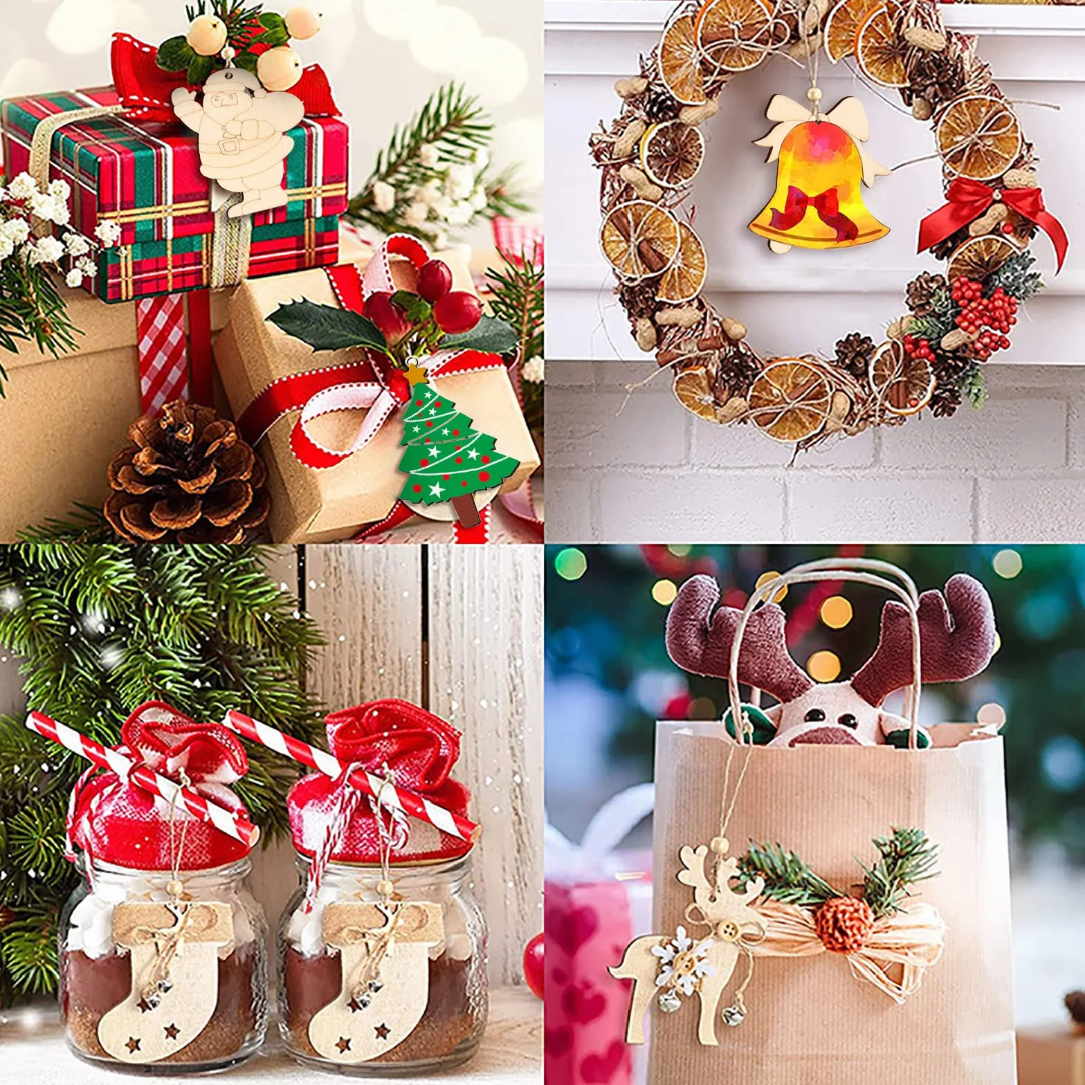 248 Piezas Colgantes de Madera para Navidad, 10 Estilos