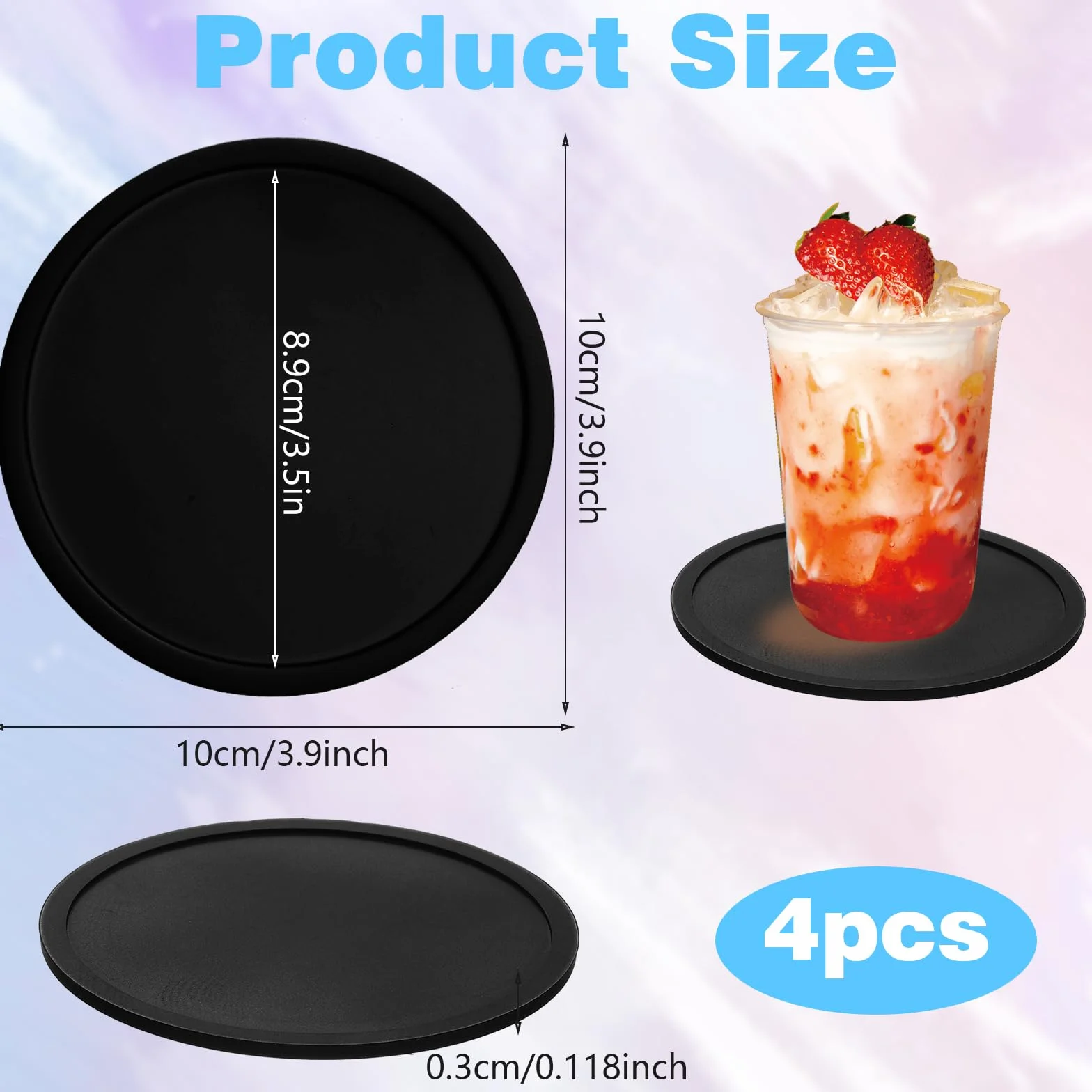 4 posavasos de silicona para bebidas, posavasos redondos antideslizantes para mesa de oficina, escritorio, cocina, bar, muebles, alfombrilla de cojín de goma para protección de bebidas, café, té