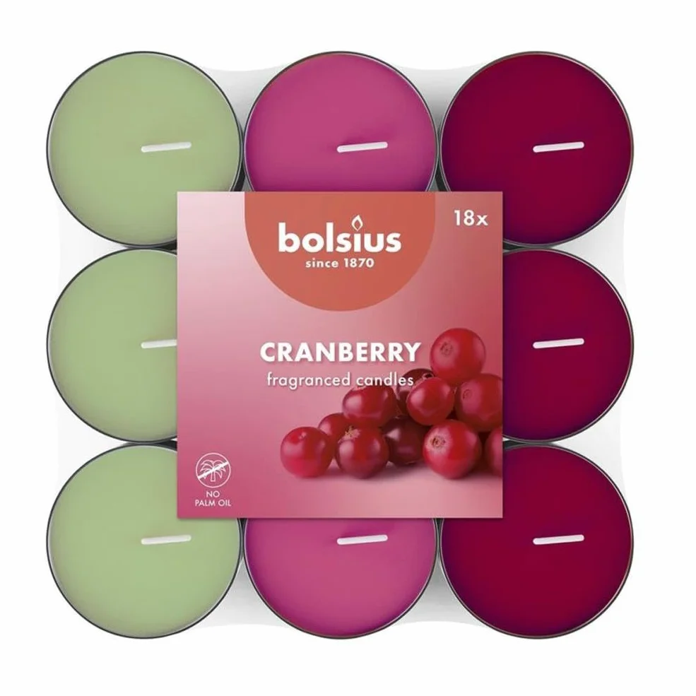 Bolsius 18 Velas de Té Aromáticas Granada 3,5h 38mm Cera Vegana