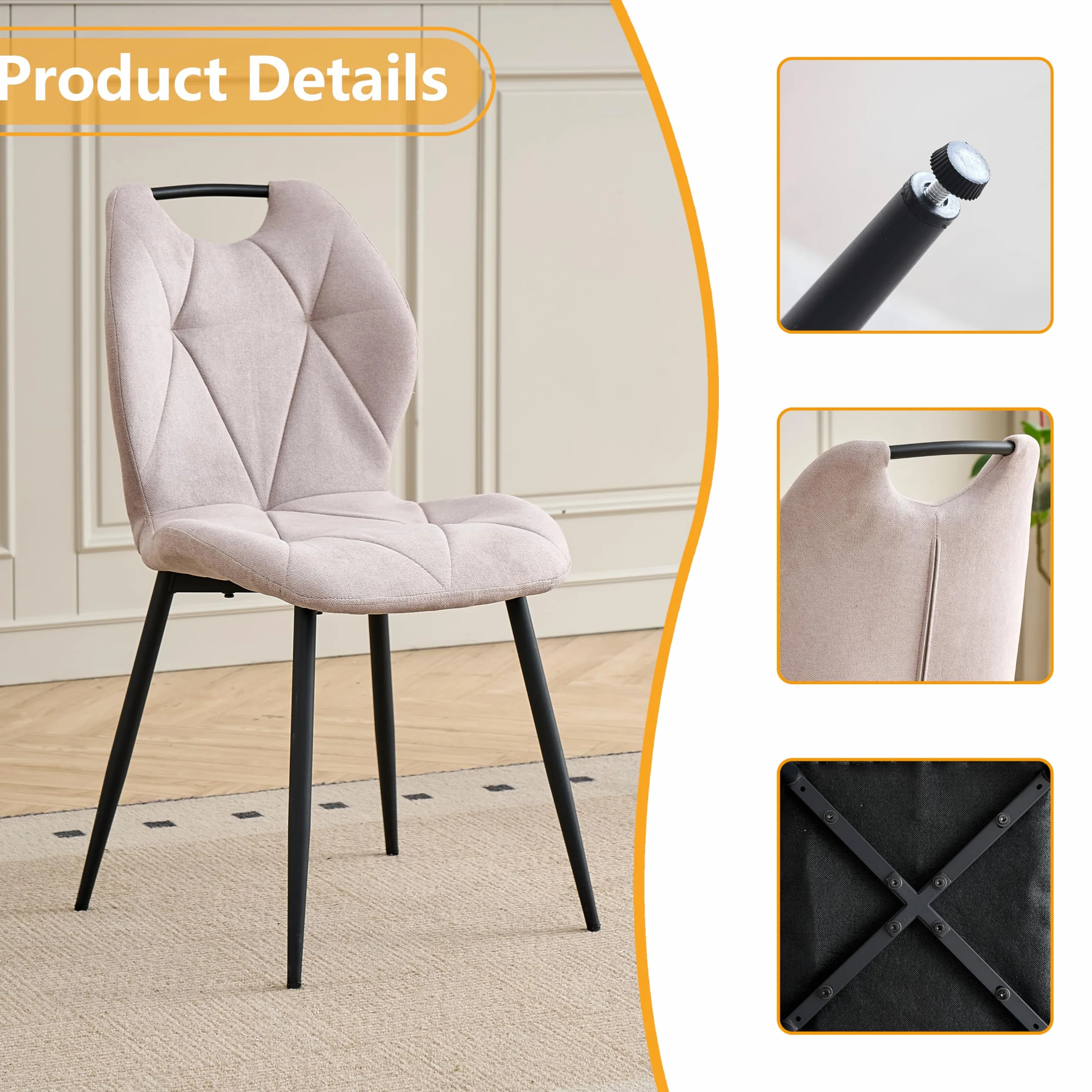 Juego de Mesa y Sillas de Comedor Mesa de Comedor Redonda de 115 cm y 4 Sillas Tapizadas en Lino, Adecuadas para Cocina, Sala de Estar y Comedor (Amarillo Claro +Beige)