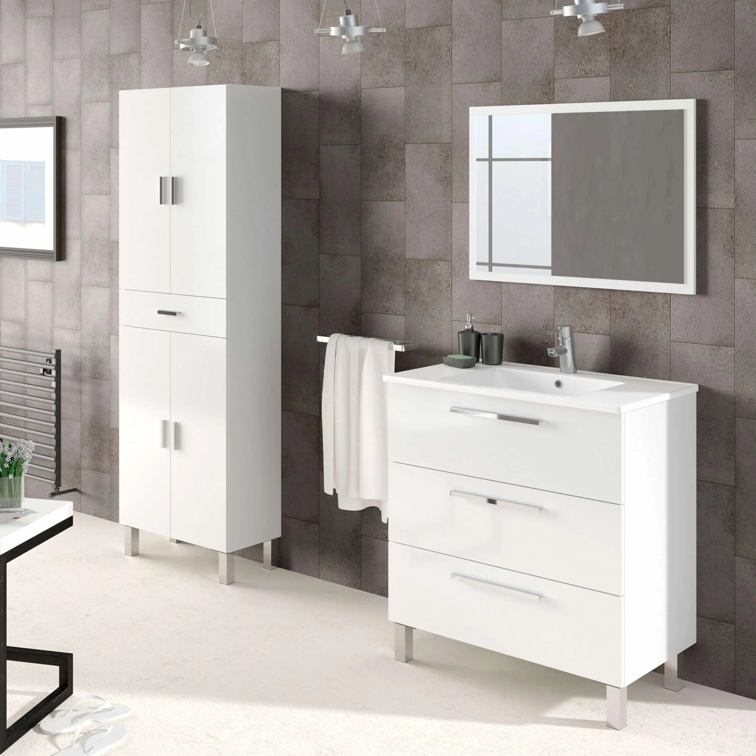ARKITMOBEL Columna de Baño Grande 4 Puertas 1 Cajón Blanco Brillo 182x60x29 cm Modelo Aruba
