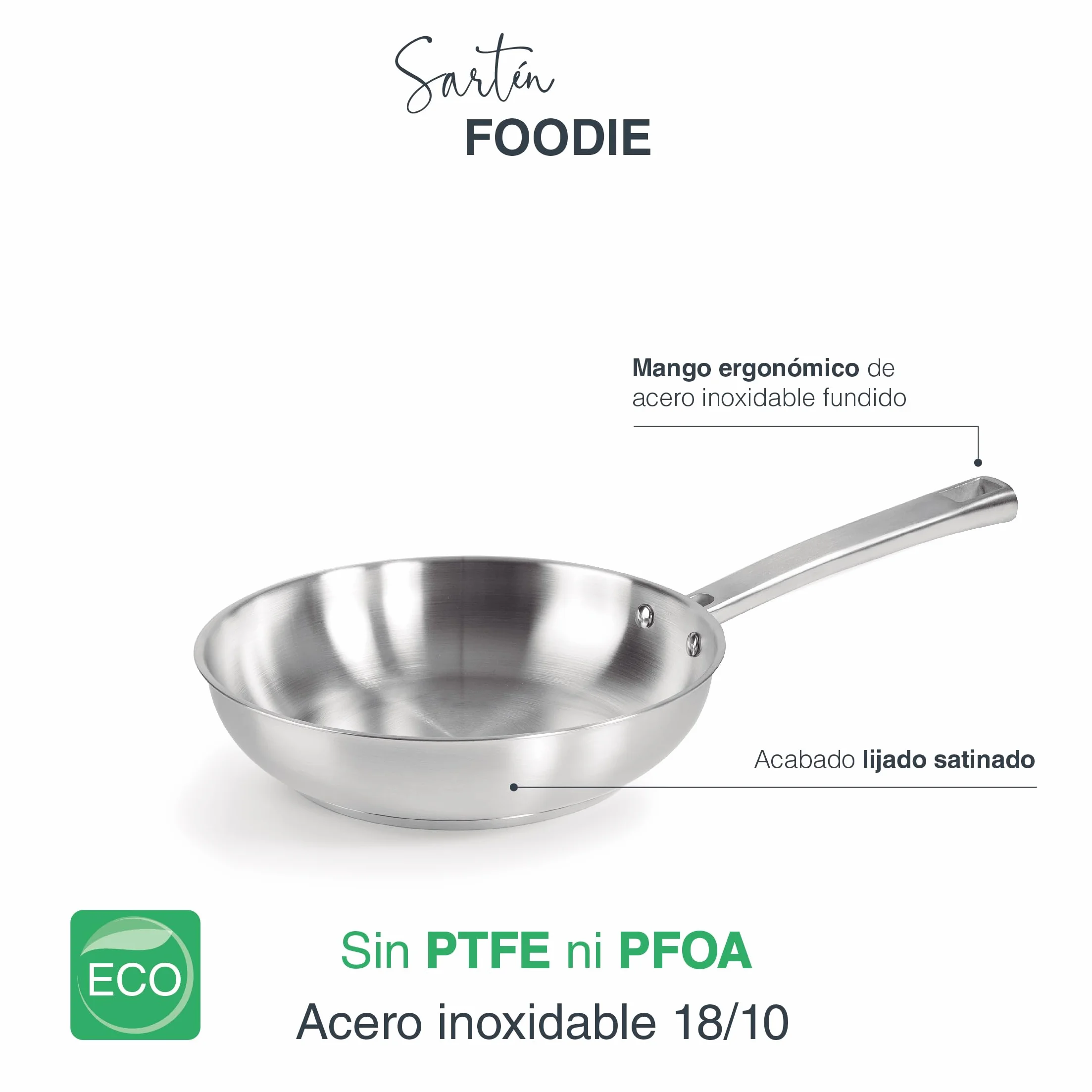 Sartén Foodie LACOR Acero Inoxidable 24cm Fondo Termo Difusor Sin Antiadherente