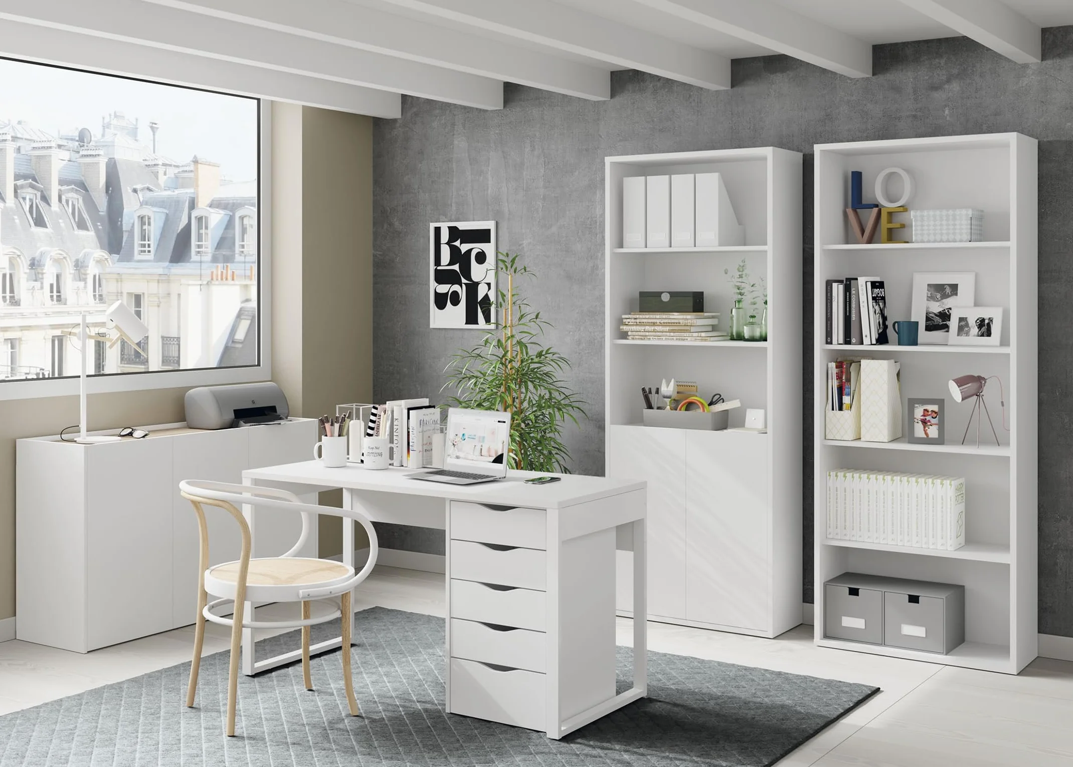 MUEBLES PITARCH | Mesa Despacho, Oficina con Pata Metálica, Escritorio, Mesa de Ordenador o Estudio, Blanca, 76x135x60cm (Alto x Ancho x Fondo) Moderna Modelo Nexus