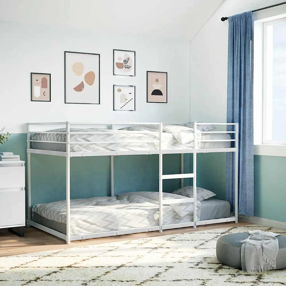 IKAYAA Litera de 75x190 cm, literas de Hierro, Metal, para Niños, Juveniles, con Escalera y Protección Anticaídas, Blanco