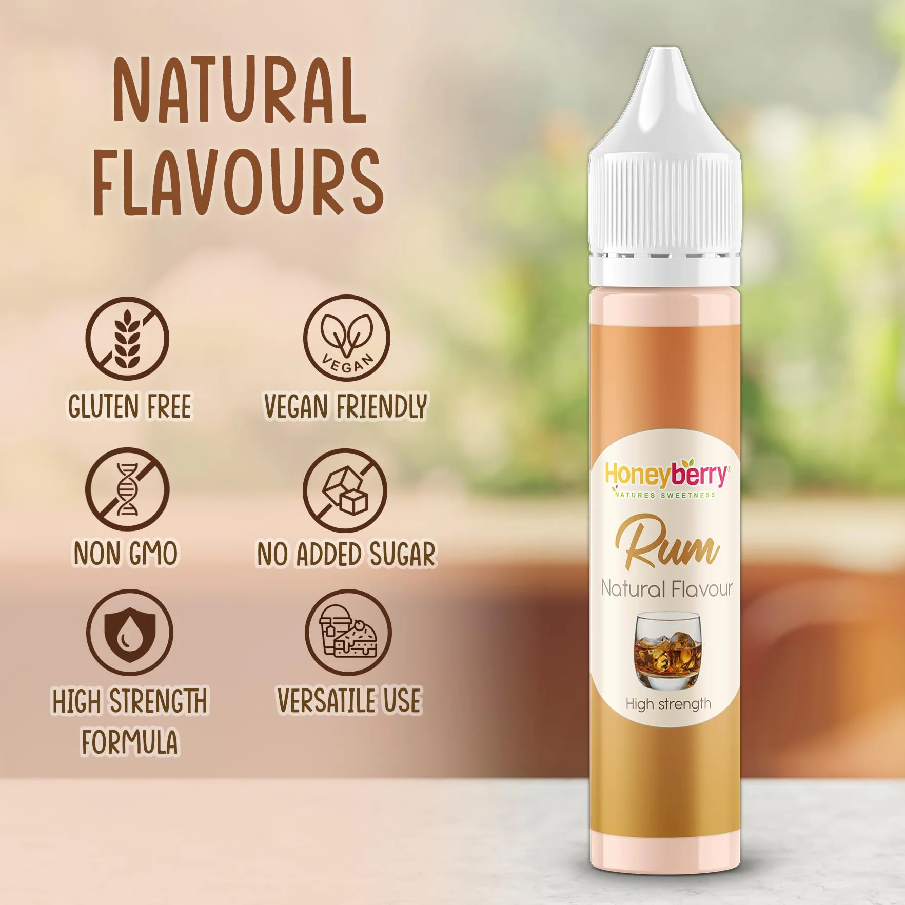 HONEYBERRY Aroma Natural Alimentario Esencia Líquida Concentrada para Repostería 30ml Ron