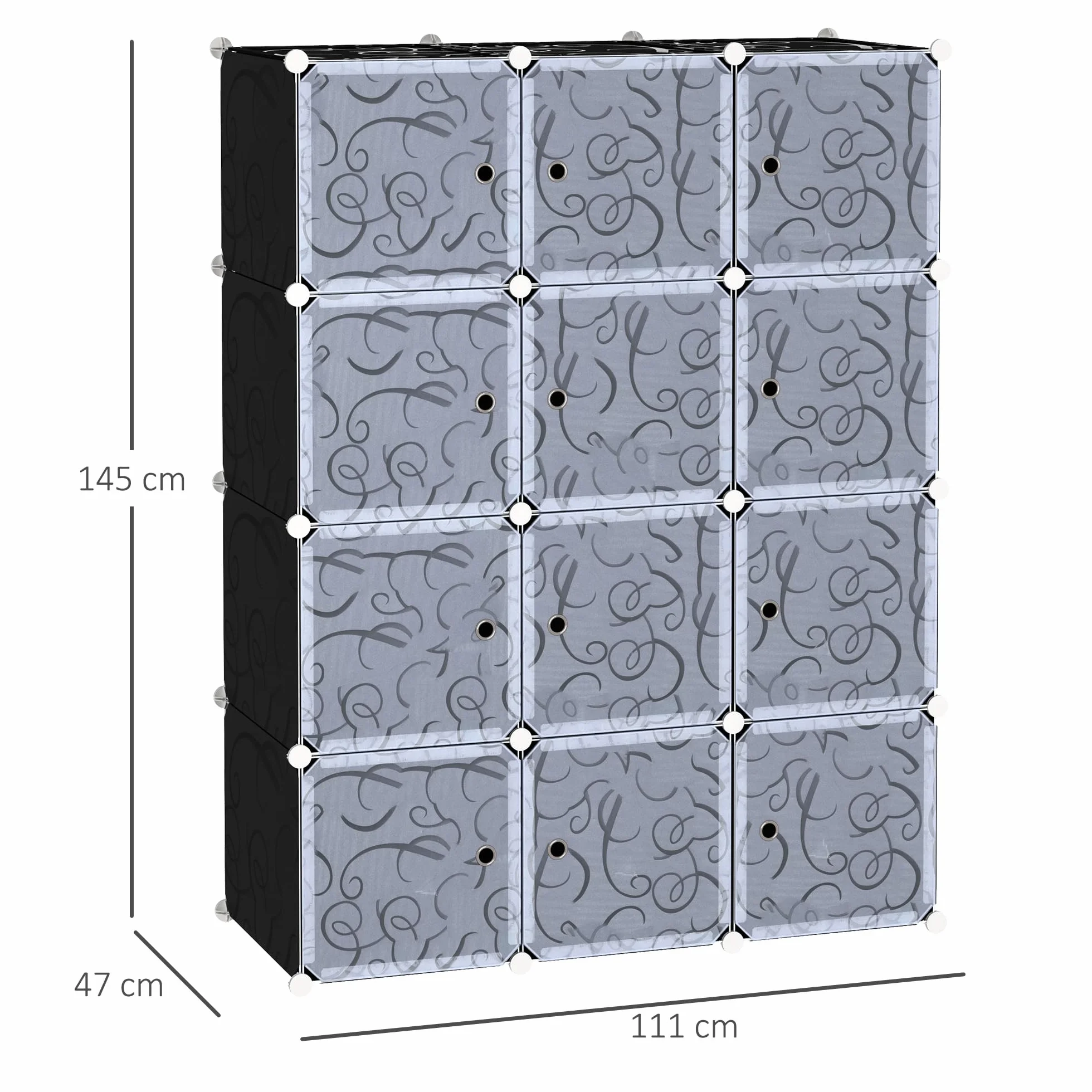 HOMCOM Armario Modular Plástico Estantería 12 Cubos con Puertas