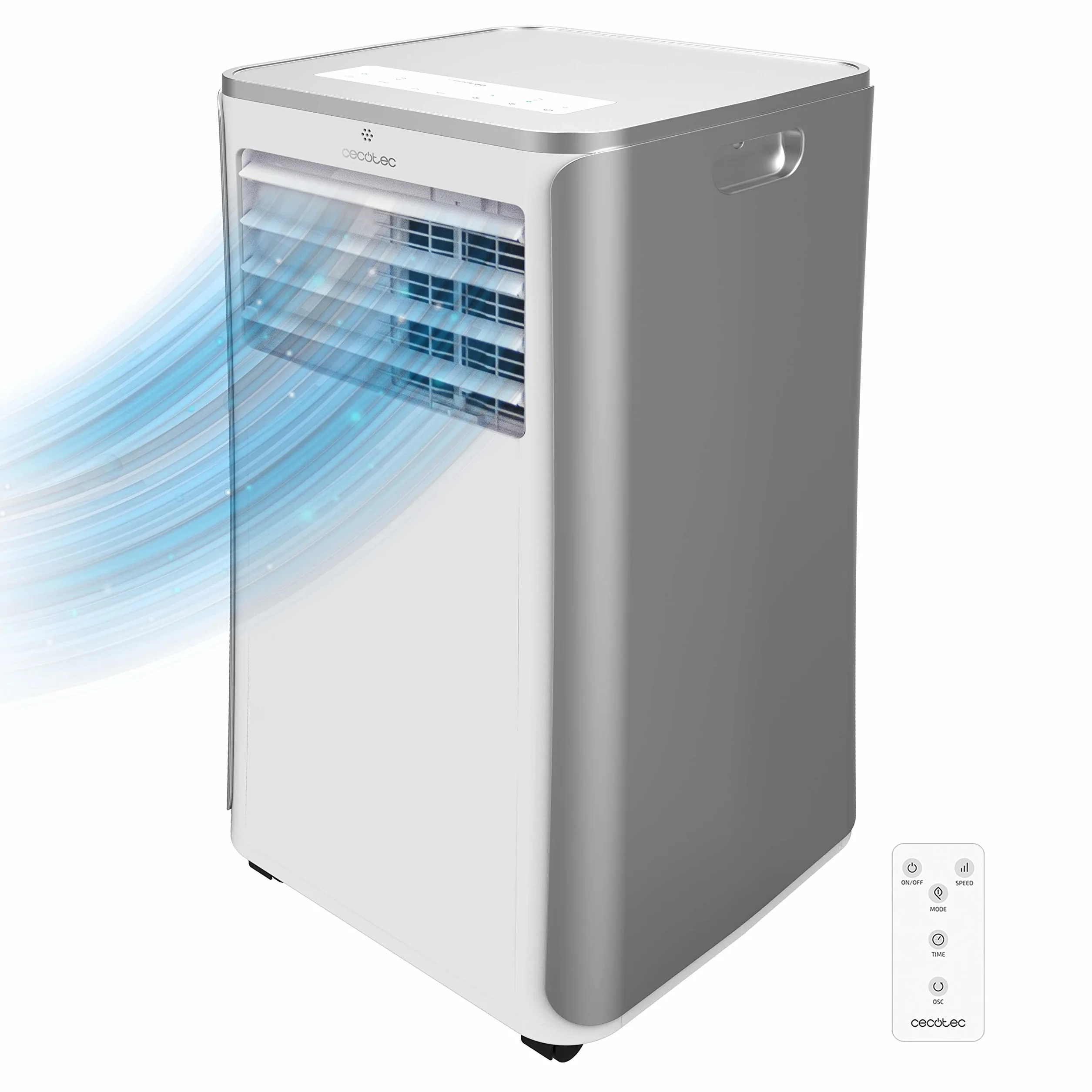 Cecotec Aire Acondicionado Portátil con Mando a Distancia ForceClima 9100. 9000 BTU, Bajo Consumo, Pantalla LED, 4 Modos, 2 Velocidades, Cobertura 20-25m2