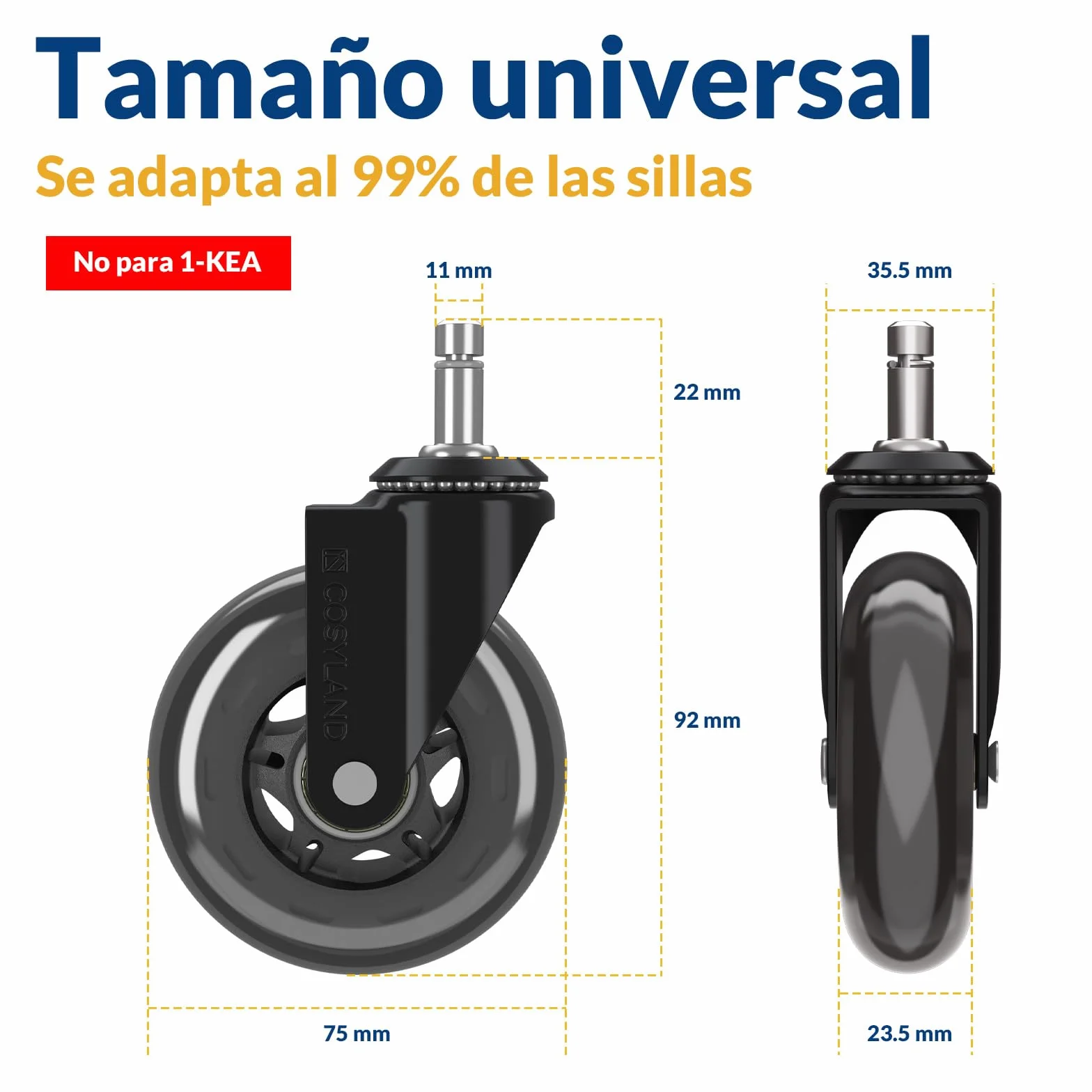 COSYLAND 5pcs Ruedas Silla Oficina 11 mm x 22 mm Silenciosas
