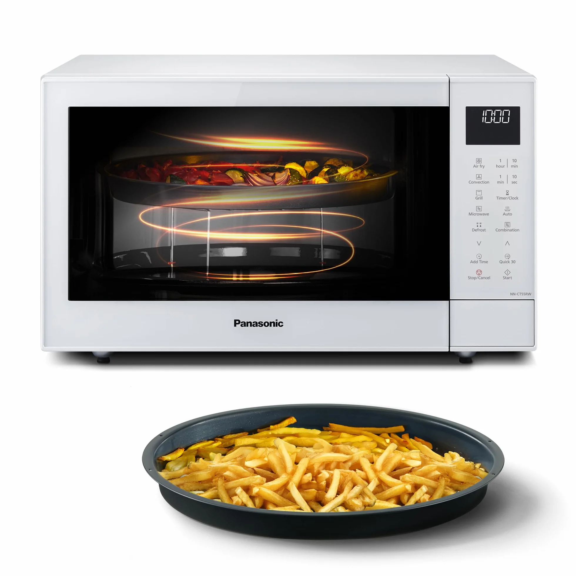 Panasonic NN-CT55RWEPG Horno Microondas Combinado 4 en 1 de 27 L con Freidora De Aire, Inverter de 1000 W, Grill de 1300 W, Convección, 19 Programas Automáticos, Blanco