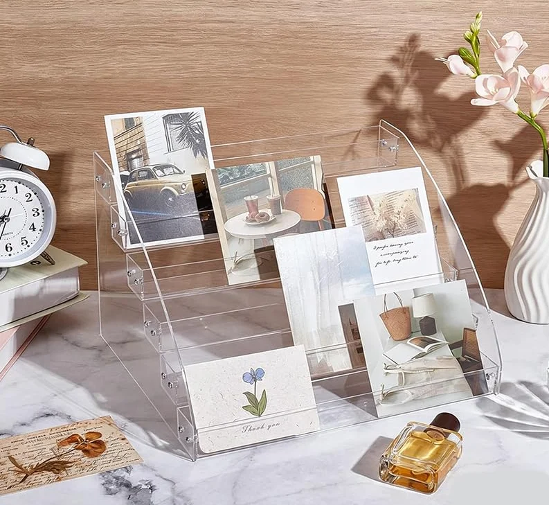 UNICRAFTALE Expositor de 6 niveles para tarjetas de felicitación de acrílico, portátil, soporte para tarjetas de Navidad, organizador de pegatinas, sellos, tarjetas postales, soporte para tarjetas de