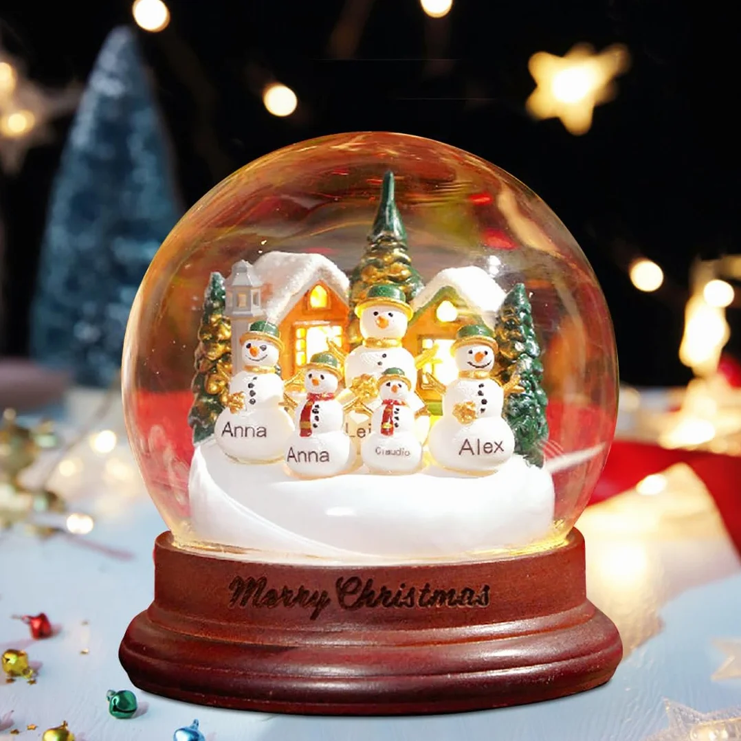 Bola De Nieve Cristal Navidad Nombre Personalizado con luz LED,Personalizable Muñecos Globos de Nieve Decoración del Hogar, Lámpara de Escritorio, Regalos para Niños Mamá y Papá (Luz de Noche)