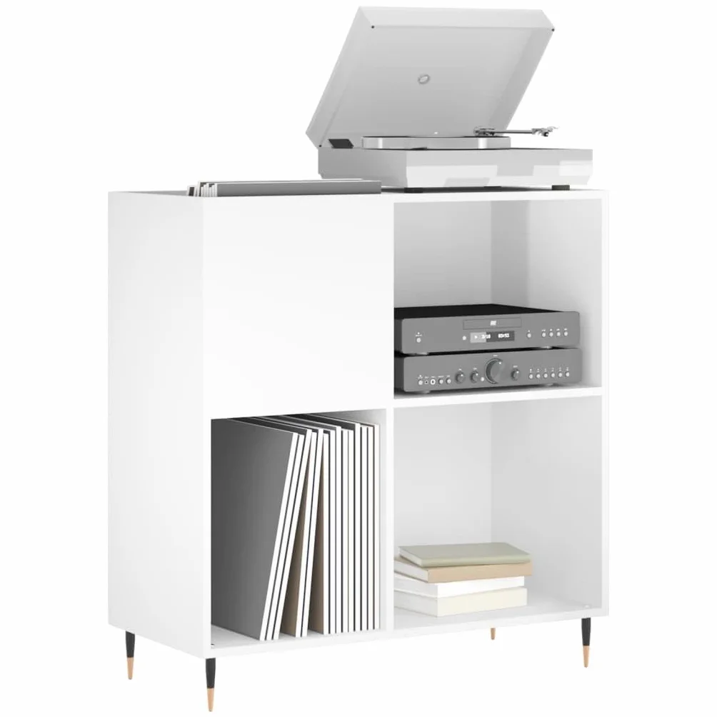 Mueble discos madera contrachapada blanco brillo 84,5x38x89 cm Almacenamiento CD DVD