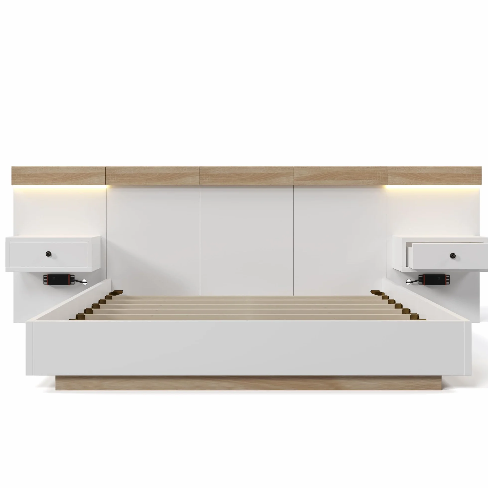 Dolamaní Dormitorio Juego completo 180 x 200 cm, cama doble con 2 mesitas de noche, cama de madera con cabecero y marco de cama, con 2 cajones, blanco (doble*180, con mesita de noche)