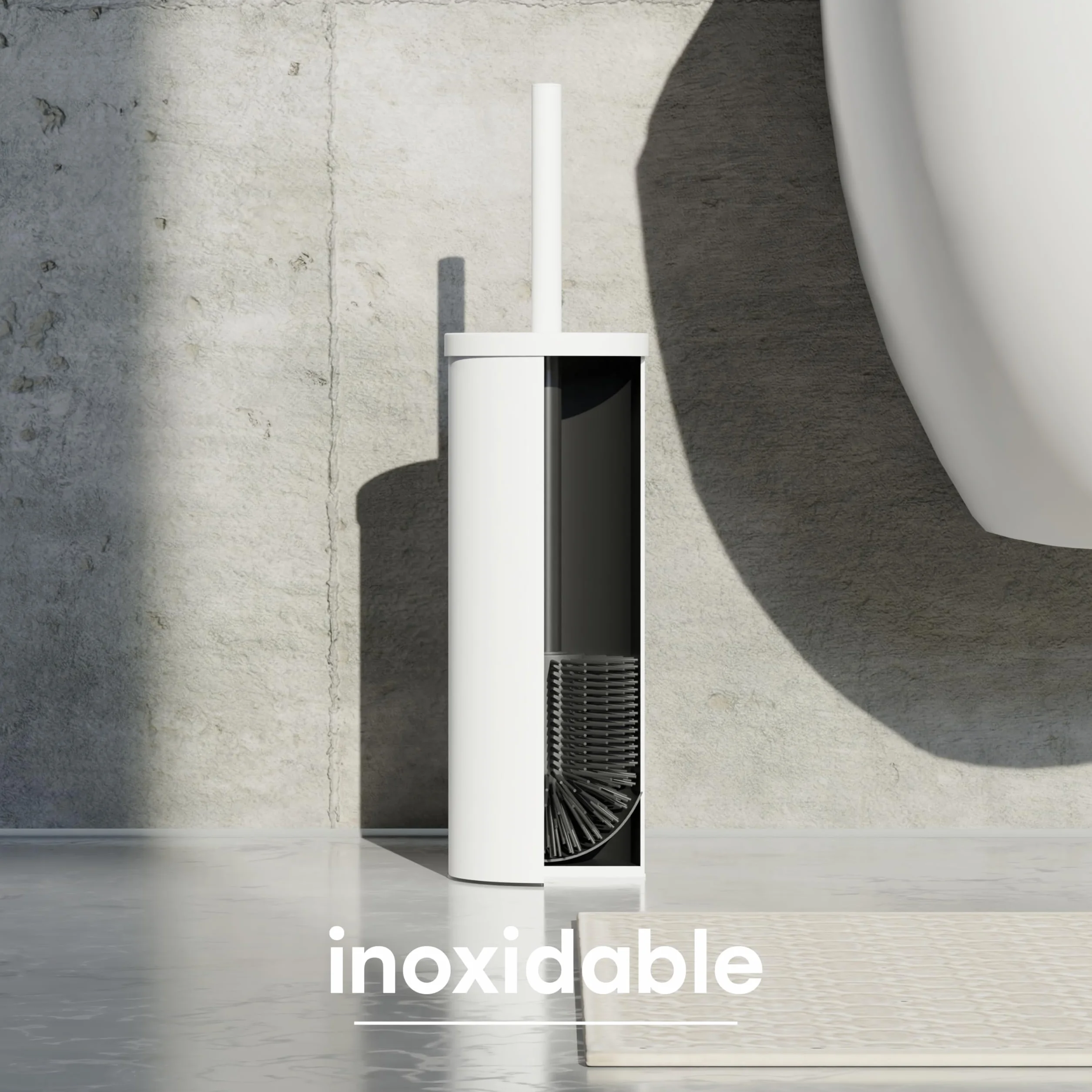 Escobilla Baño Silicona Acero Inoxidable con Tapa Protectora SAVEGA Diseño Moderno Blanco