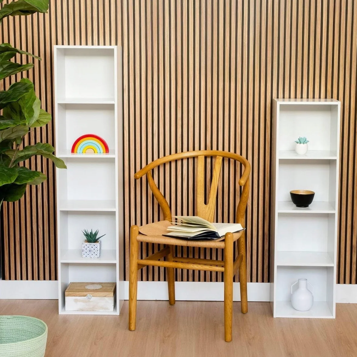 Estantería Librería Cubo 4 Estantes Tablero Laminado Blanco 106x30x24 Mueble Despacho Soporta 20 kg