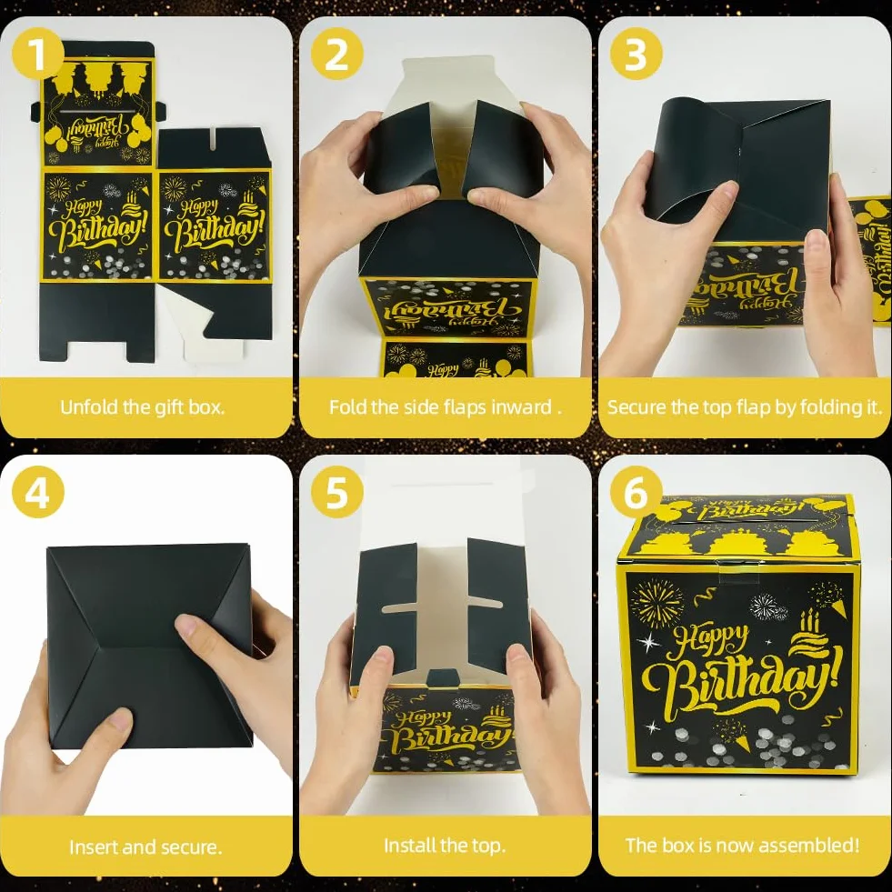 OFFCUP Caja Regalo Dinero Cumpleaños, Hucha Sorpresa con Tarjeta de Felicitación, Regalo Efectivo para Padres, Amantes, Niños (Negro)