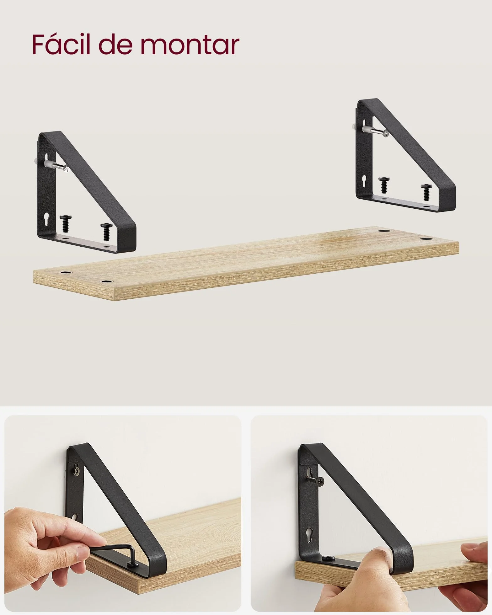 VASAGLE Estantes de Pared, Estantes Flotantes, Juego de 3, 2 Formas de Montaje, 30/35/40 cm, Estantes Decorativos, para Salón, Baño, Cocina, Roble y Negro LWS033B11