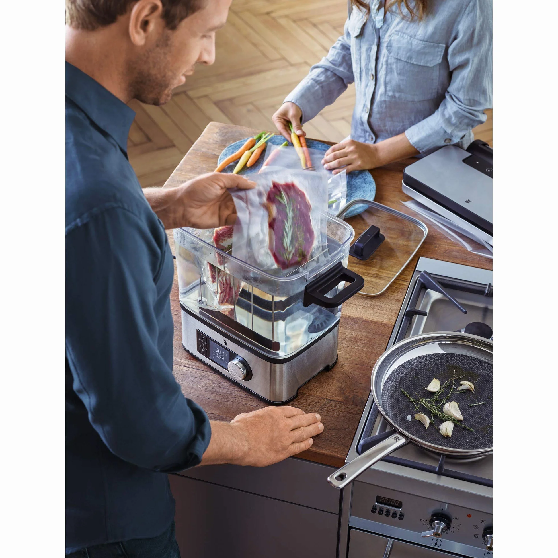 WMF Lono - Cocedora al vacio baja temperatura (entre 35º y 90º), 2 en 1, cocina al vacío y olla de cocion lenta, cocina profesional, tanque 6 l de TRITAN libre de BPA