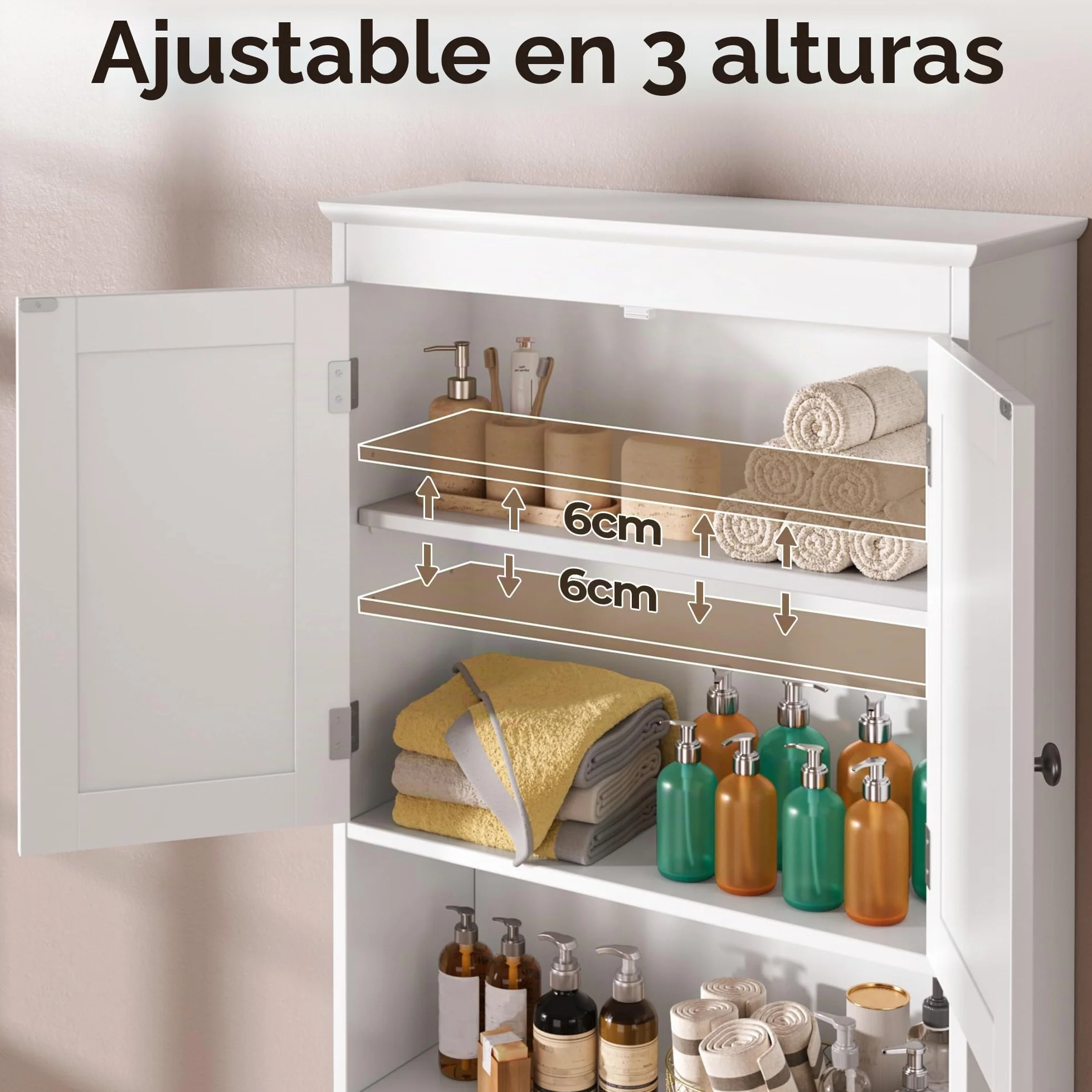 Estantería sobre Inodoro Mueble de Baño con Puertas Estantes Regulables 60x24x168 cm Blanco