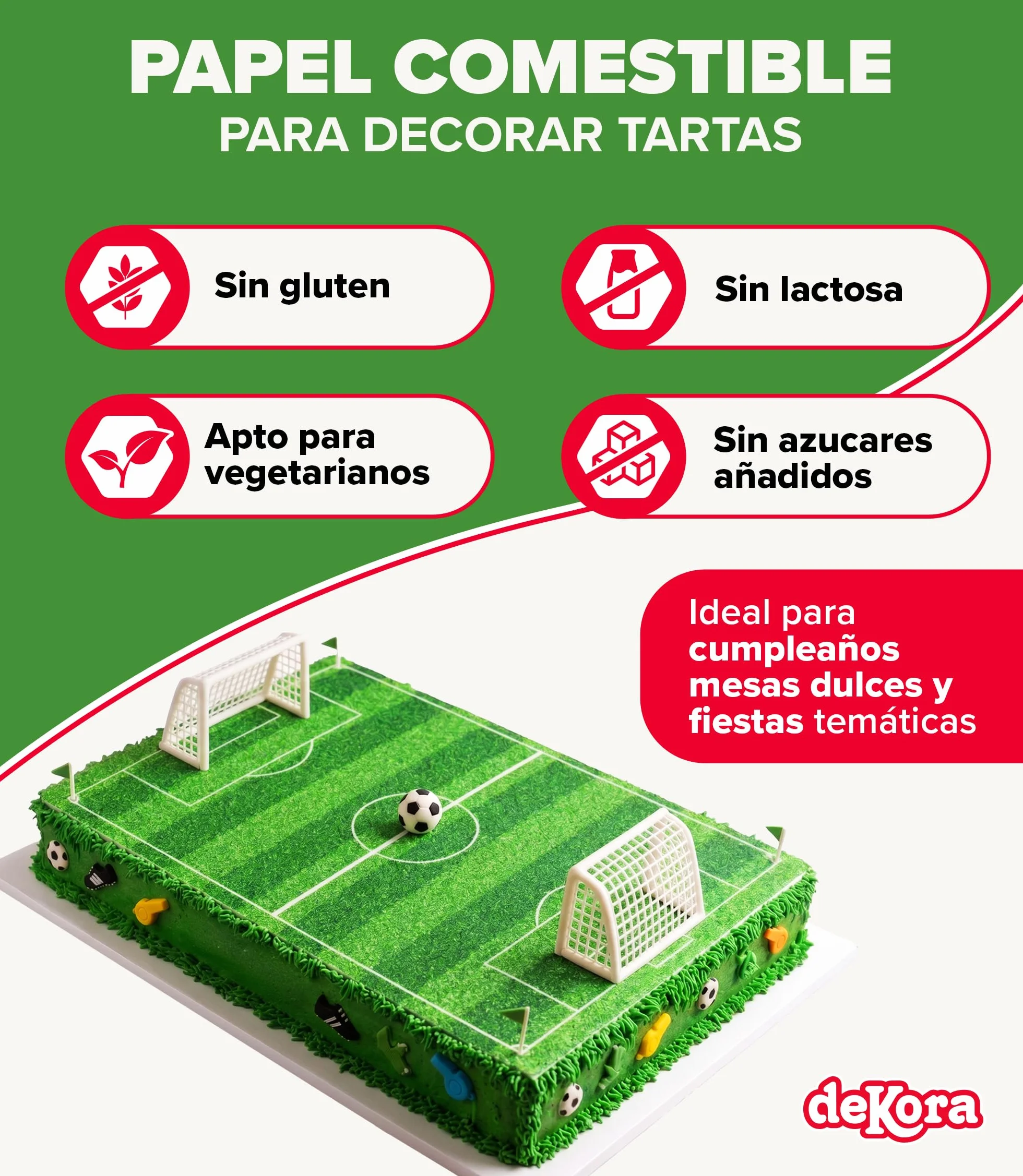 Lámina comestible Campo de Fútbol 20x27cm sin azúcar añadido sin gluten decoración tartas