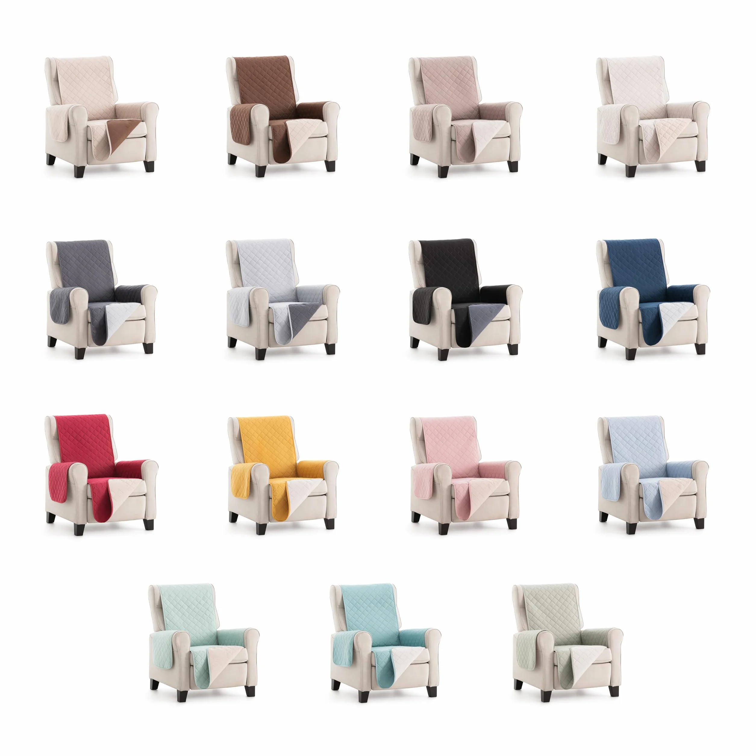 Funda Cubre Sillón Due Acolchada Reversible 1 Plaza 55 cm Marfil/Beige Protector de Sillón Relax y Orejero