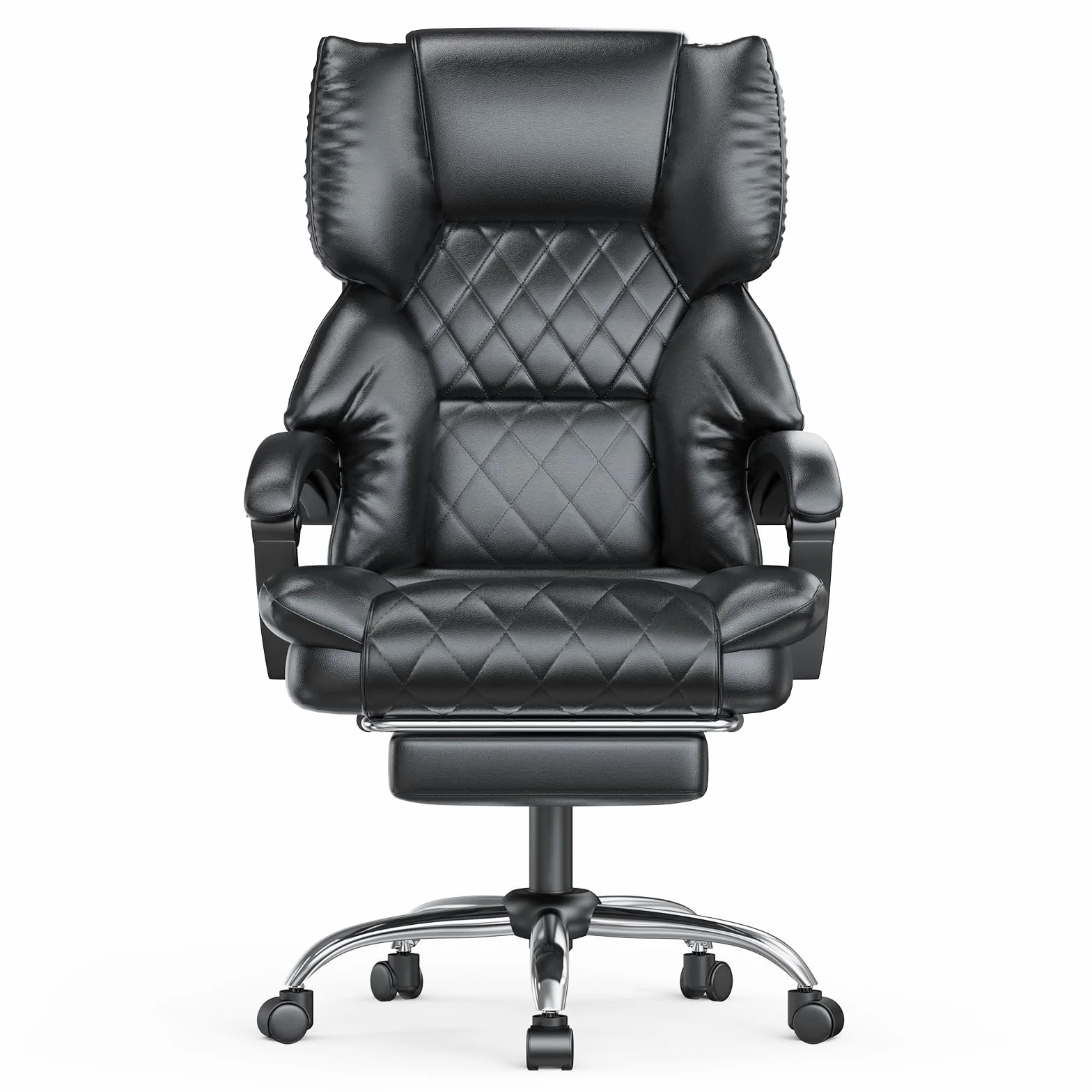 Silla de Oficina Ergonómica de Cuero PU con Reposapiés, Giratoria con Inclinación, Negro