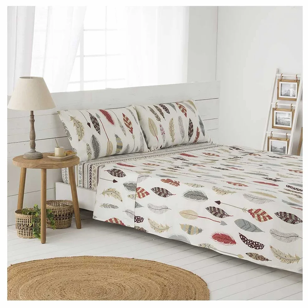 COTTON ARTean Juego sábanas Cama 160 Algodón Salve Multicolor | Incluye 4 piezas: encimera, bajera ajustable, 2 fundas de almohada. Certificado OEKO-TEX