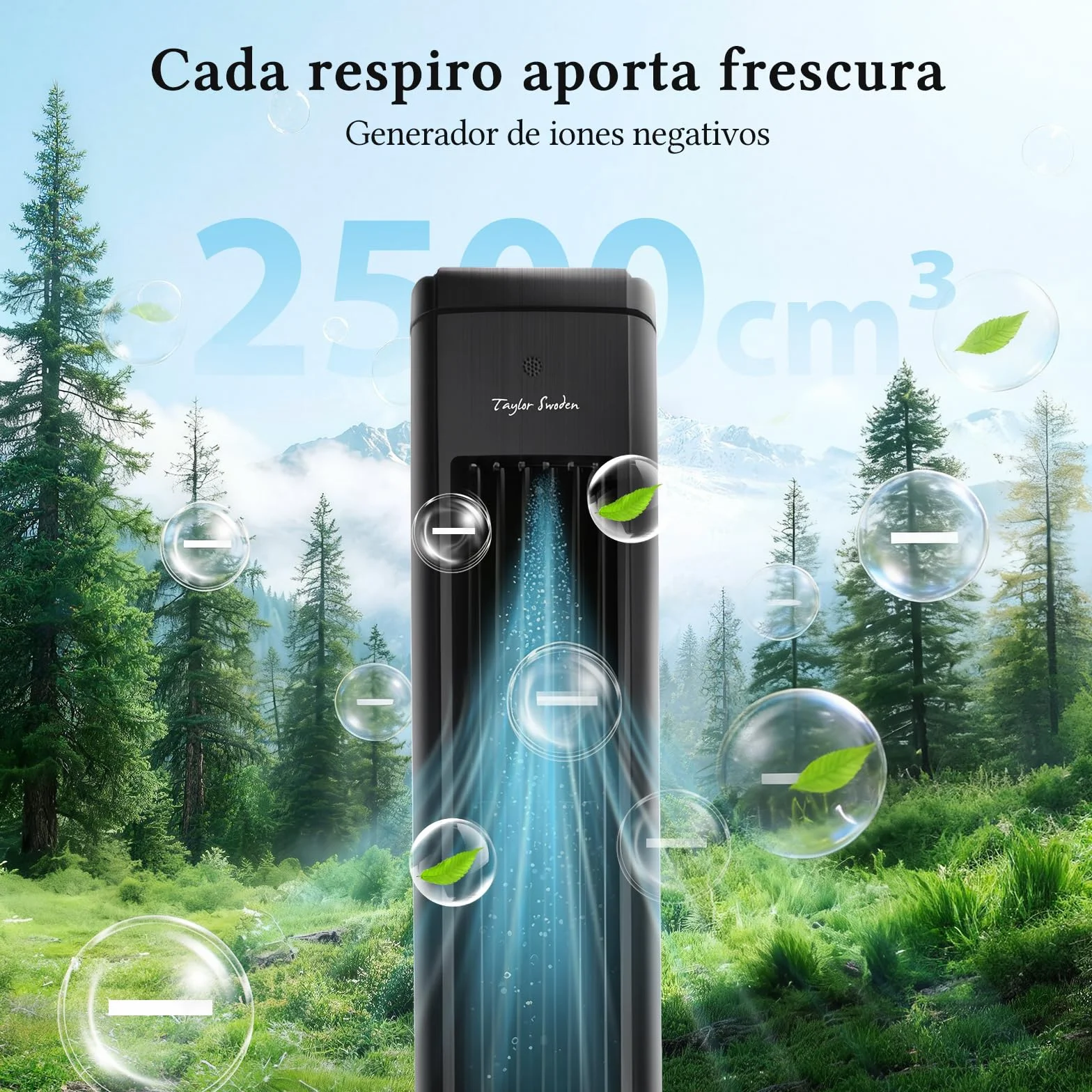 Taylor Swoden Climatizador Evaporativo Silencioso 5 en 1 con Tecnología ION y Difusor de Aromas, Enfriador de Aire, 5L, Oscilación 75°, 3 Velocidades/Modos, Temporizador 7h, Mando a Distancia, Negro