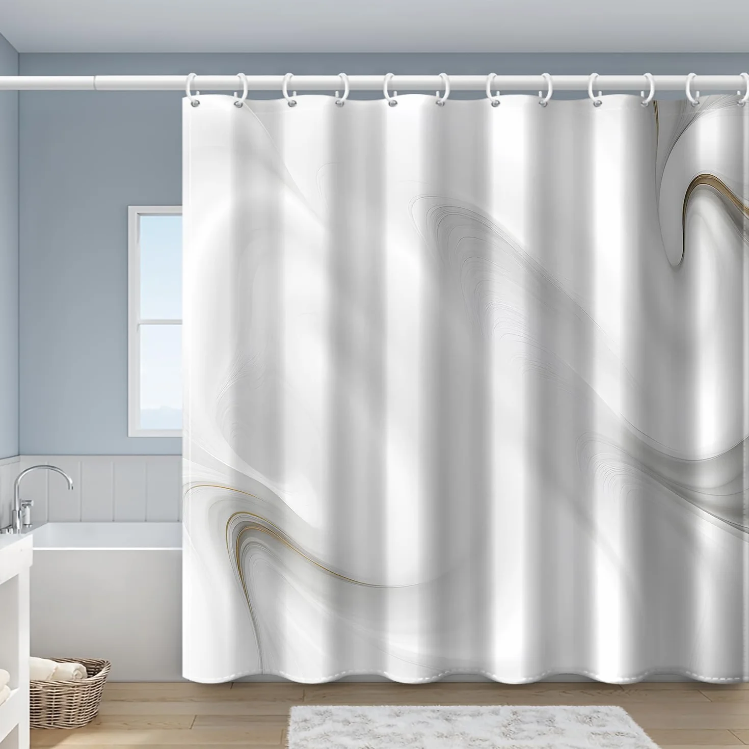 Cortina de ducha impermeable de mármol blanco y gris, tela de poliéster a prueba de moho para decoración elegante de baño, uso en todas las estaciones (175 x 220 cm)