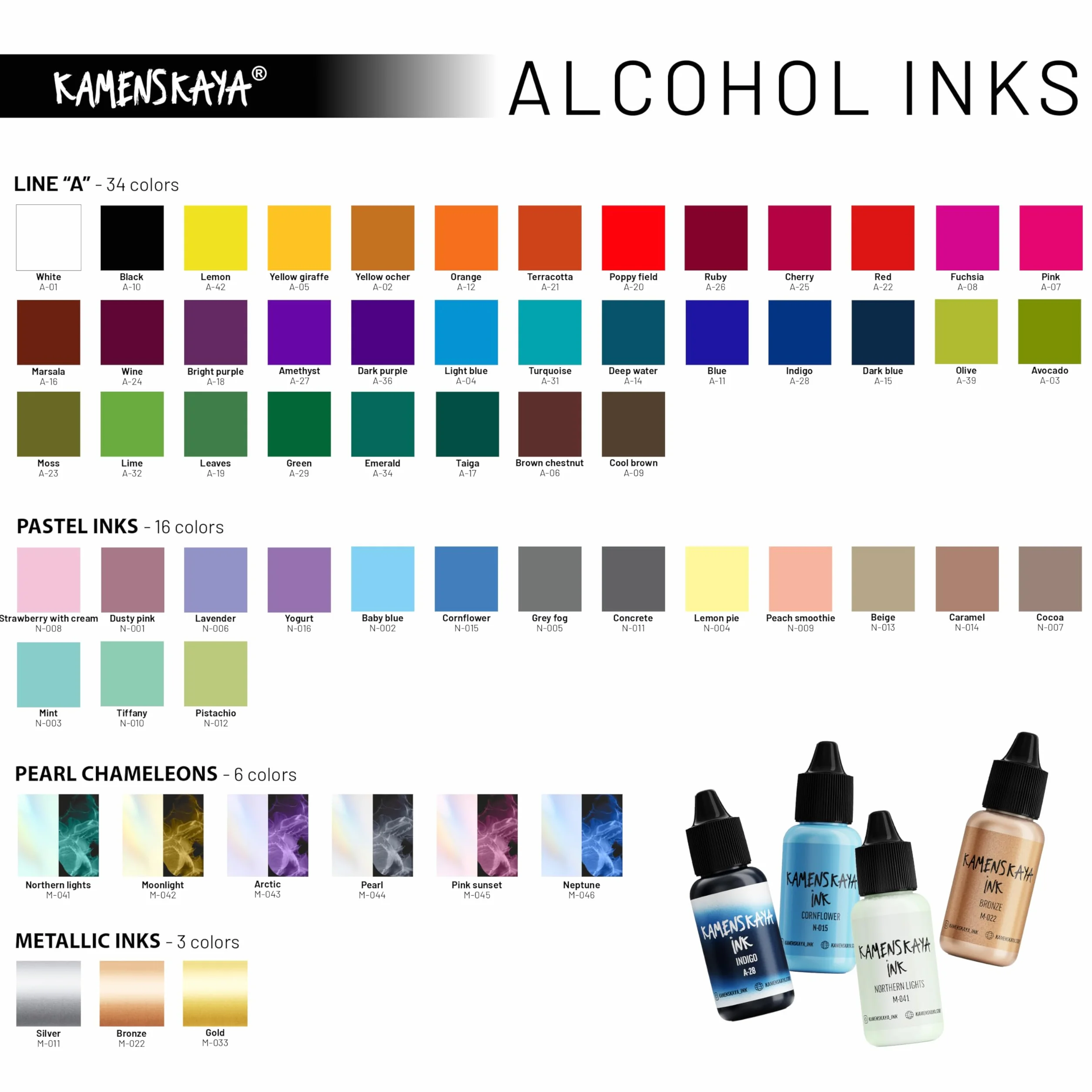 Kamenskaya Juego de 50 mini tintas de alcohol