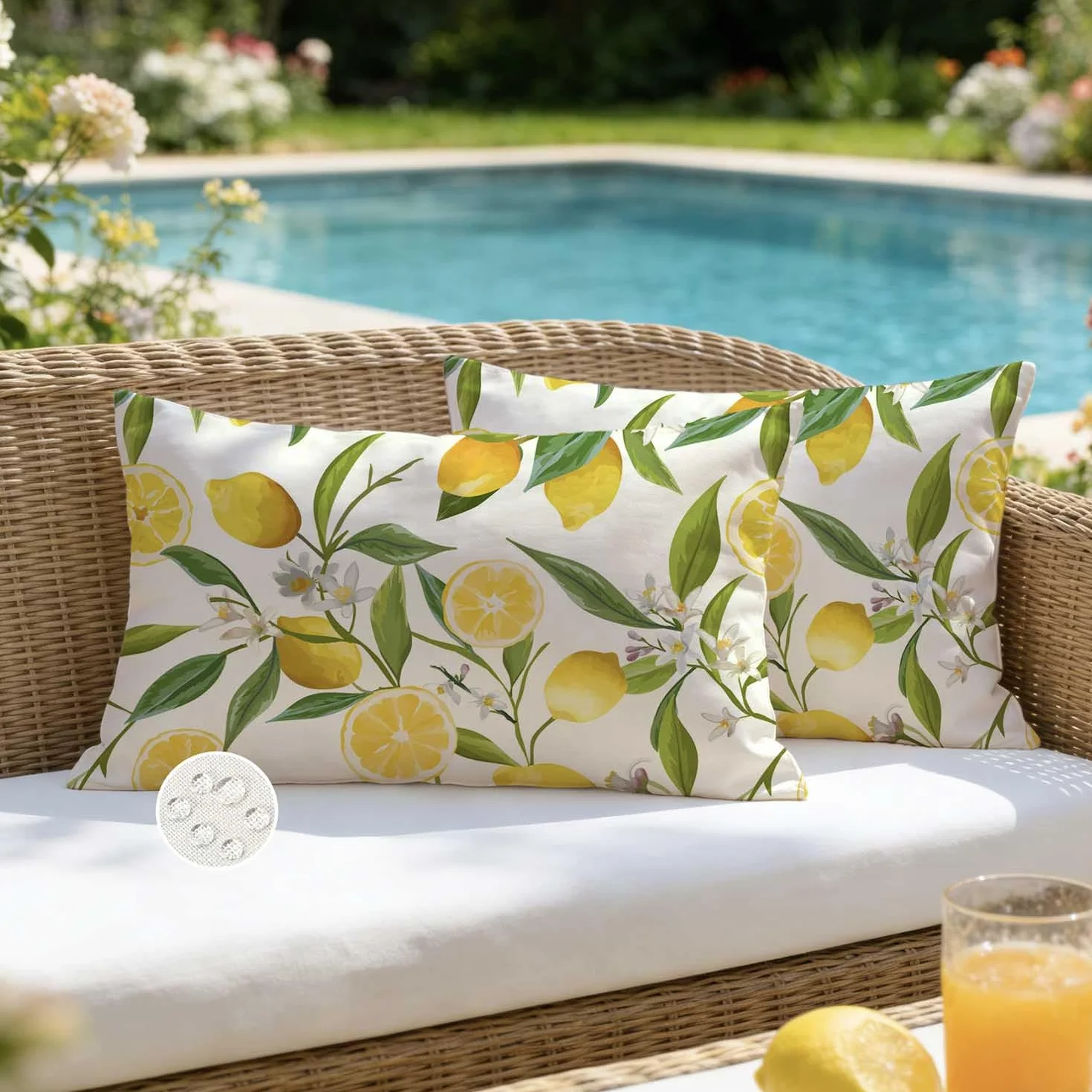 Fundas Cojines Exterior Jardin 30x50 cm Impermeable Limón y Hoja Verde Decorativo Modernas Cuadrado Verano Fundas de Almohada para Patio Balcón Estar Dormitorio Sofá, Juego de 2