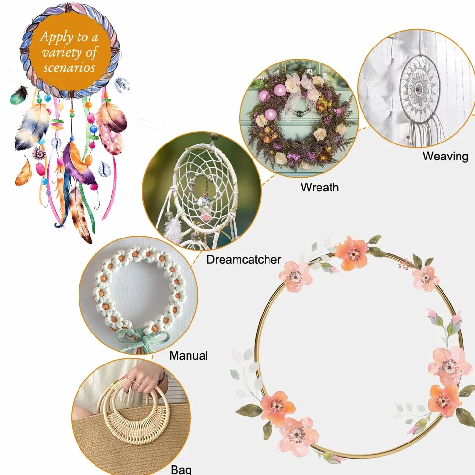 10 Piezas Círculo Atrapasueños 10cm Anillos Macramé Acero, Aros Redondos Dorados Para Atrapar Sueños,Metalicos Manualidades Aro Metal Anillos de Atrapasueños para Atrapasueños,Festival,Proyectos