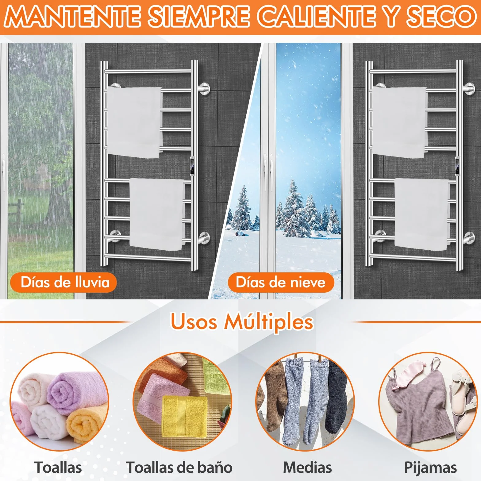 COSTWAY Toallero Eléctrico, Calentador de Toallas Montado en la Pared con Temporizador de 1-8H y Pantalla LCD, Calentador de Toallas de Baño de Acero Inoxidable, Plateado (120W, con 10 Barras)
