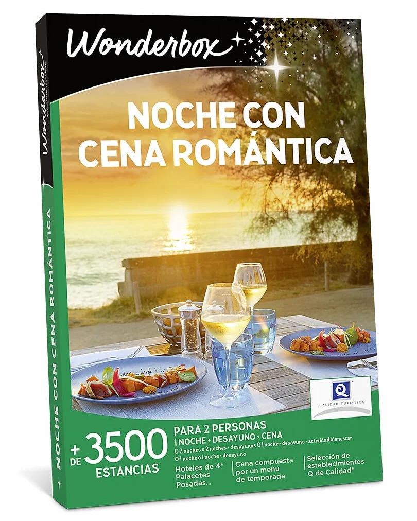 Wonderbox - Caja Regalo - NOCHE CON CENA ROMÁNTICA - 3.600 hoteles en España y Europa | 1 noche con desayuno y cena - Más de 3500 estancias - Hoteles de 4*, palacetes, posadas
